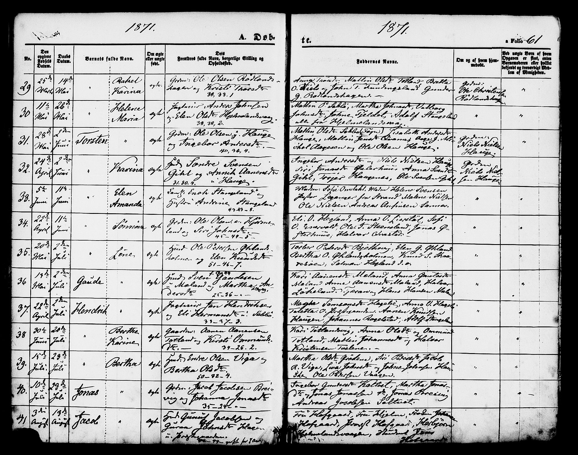 Hjelmeland sokneprestkontor, AV/SAST-A-101843/01/IV/L0011: Parish register (official) no. A 11, 1861-1878, p. 61