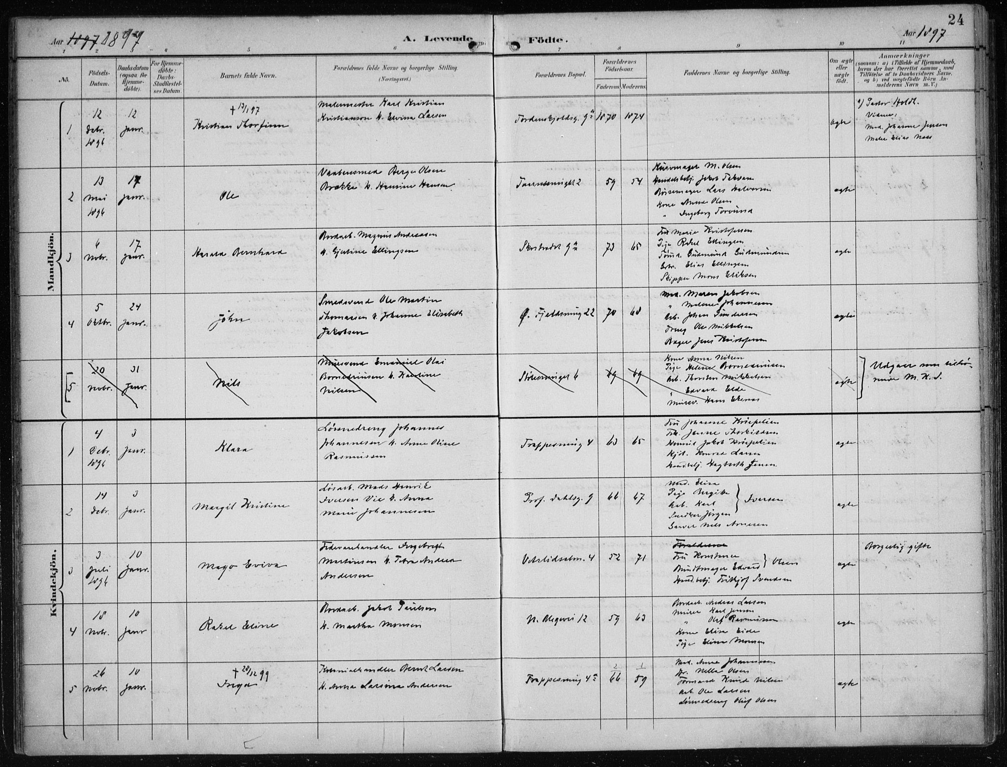 Korskirken sokneprestembete, SAB/A-76101/H/Hab: Parish register (copy) no. B 10, 1896-1905, p. 24