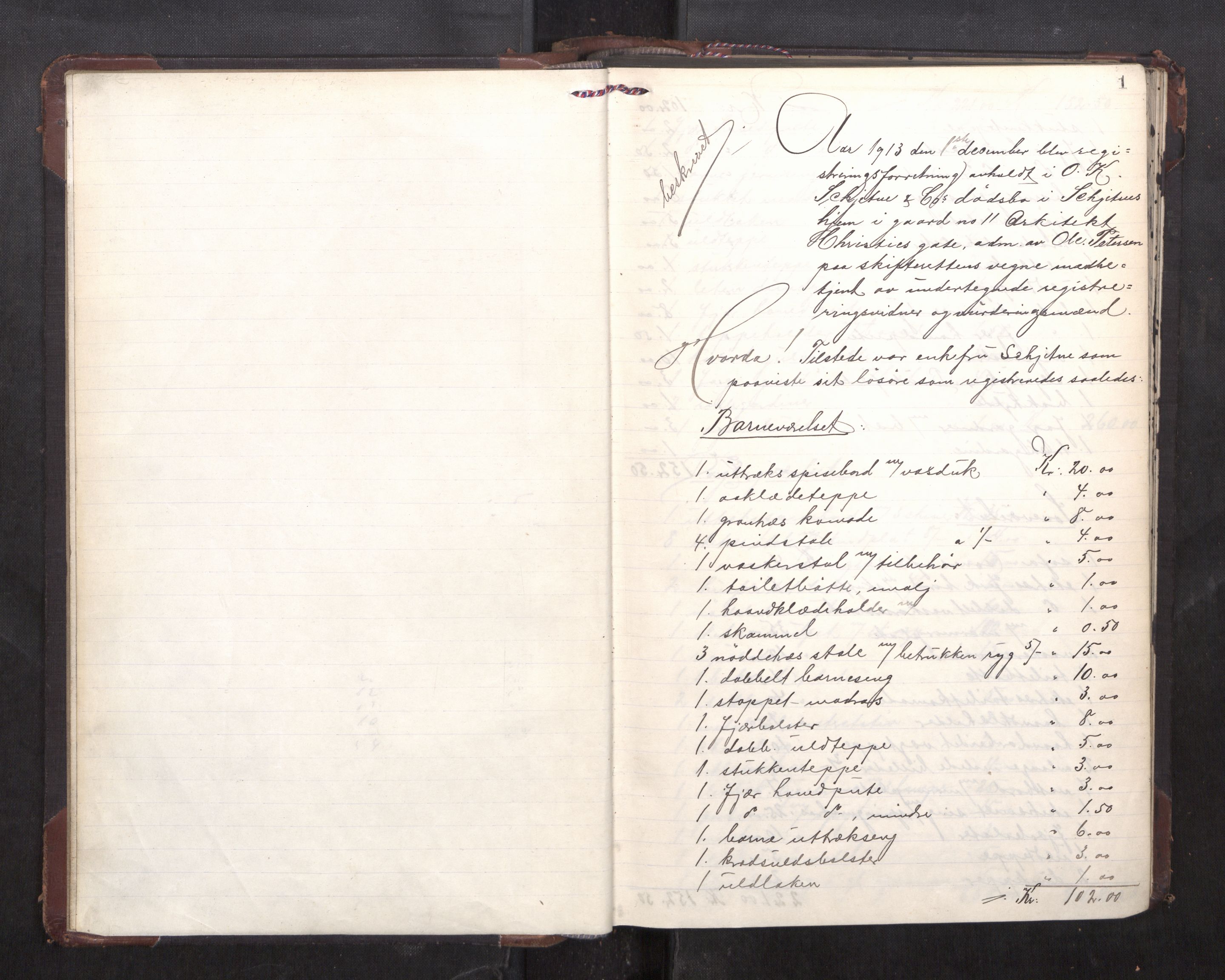 Trondheim byfogd, AV/SAT-A-0003/1/3/3C/L0034: Skifteregistreringsprotokoll - 1/12-21/11 (u/ register), 1913-1916, p. 1