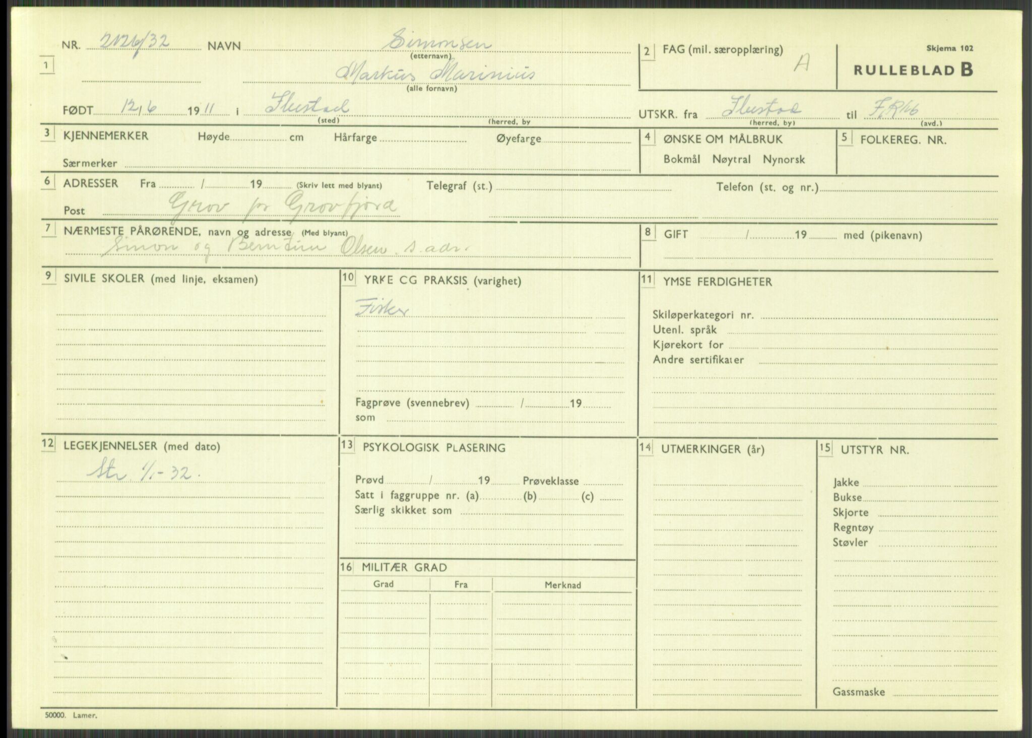 Forsvaret, Troms infanteriregiment nr. 16, AV/RA-RAFA-3146/P/Pa/L0016: Rulleblad for regimentets menige mannskaper, årsklasse 1932, 1932, p. 1431