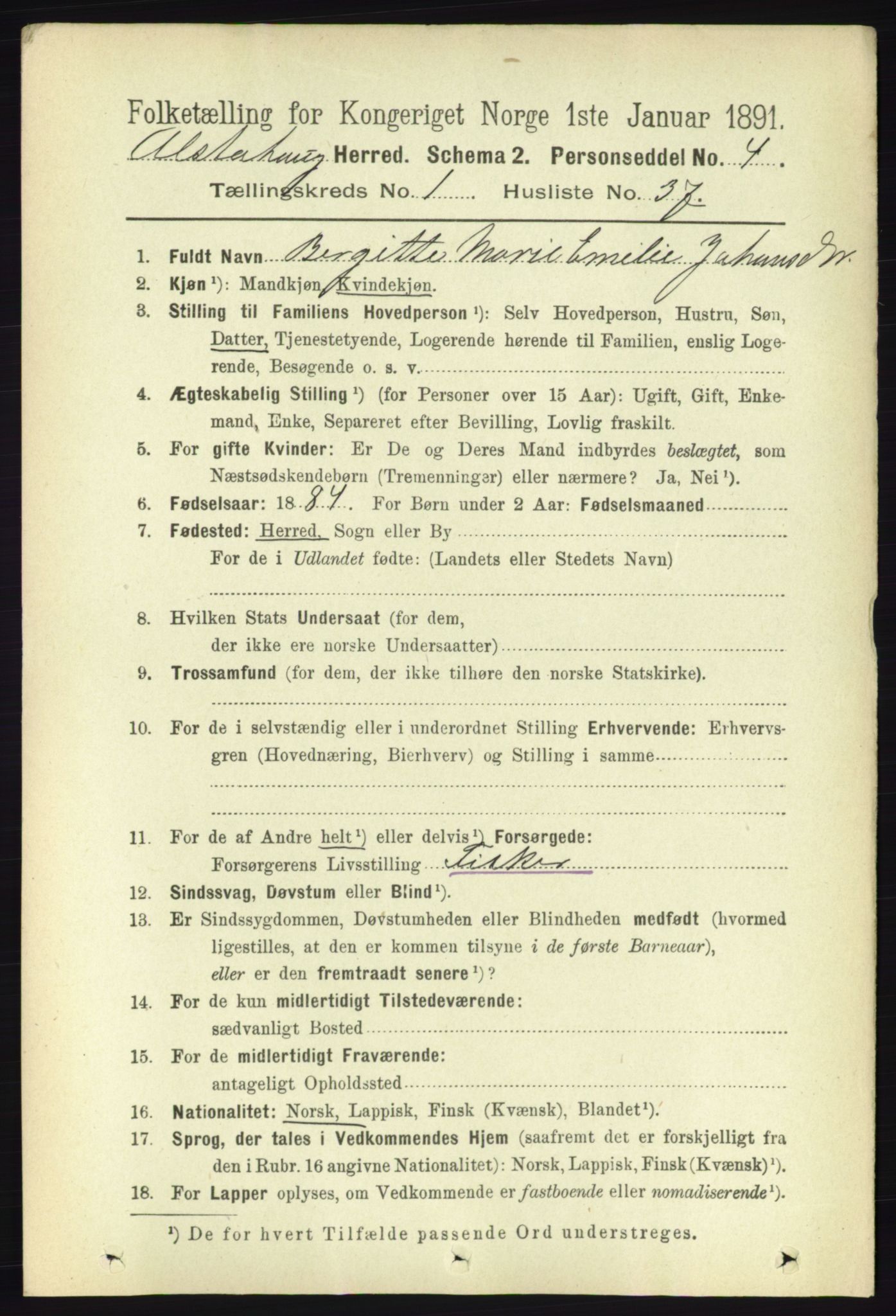 RA, 1891 census for 1820 Alstahaug, 1891, p. 325