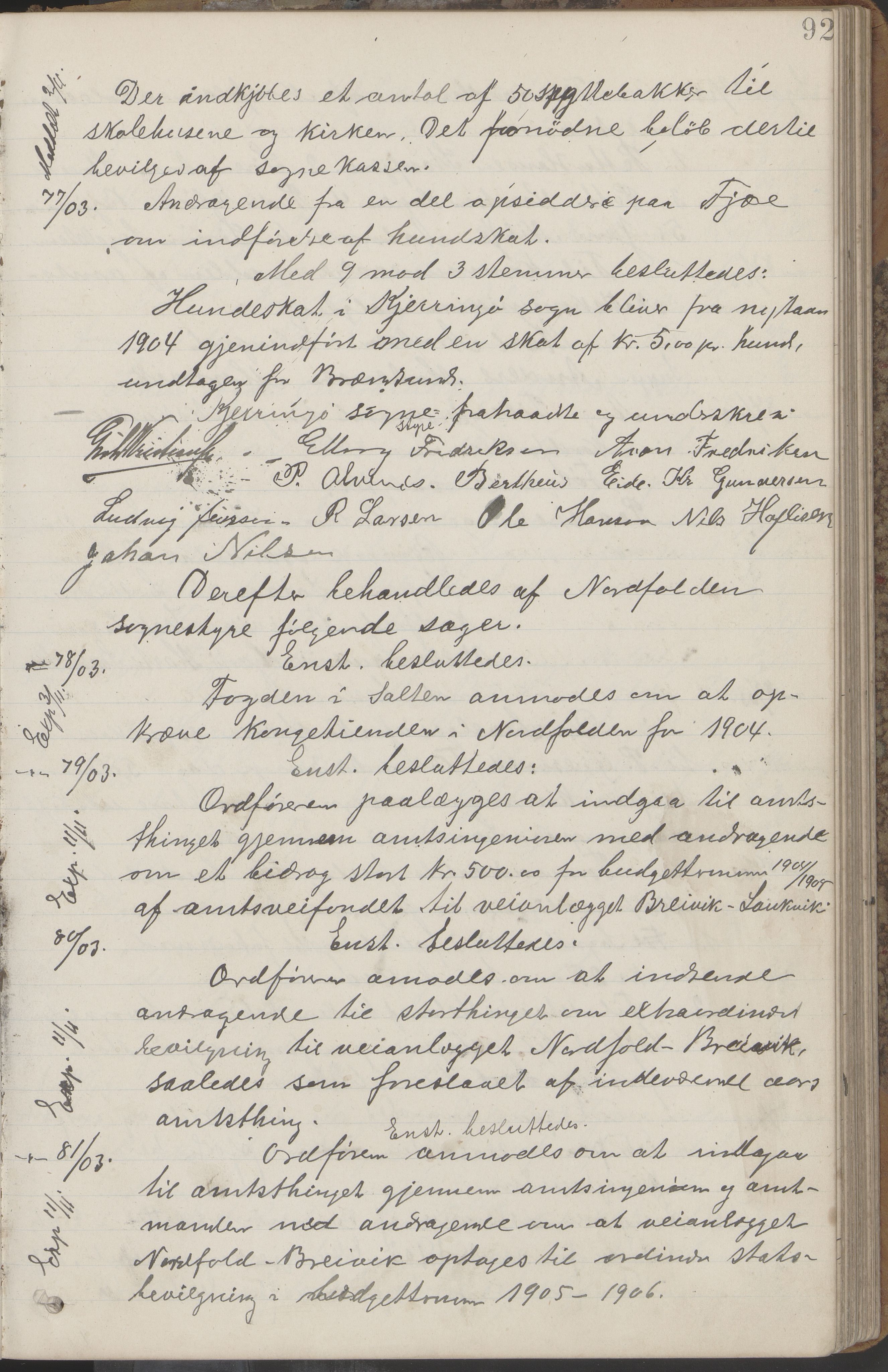 Kjerringøy kommune. Formannskapet, AIN/K-18441.150/A/Aa/L0002: Forhandlingsprotokoll Norfolden- Kjerringø formanskap, 1900-1911