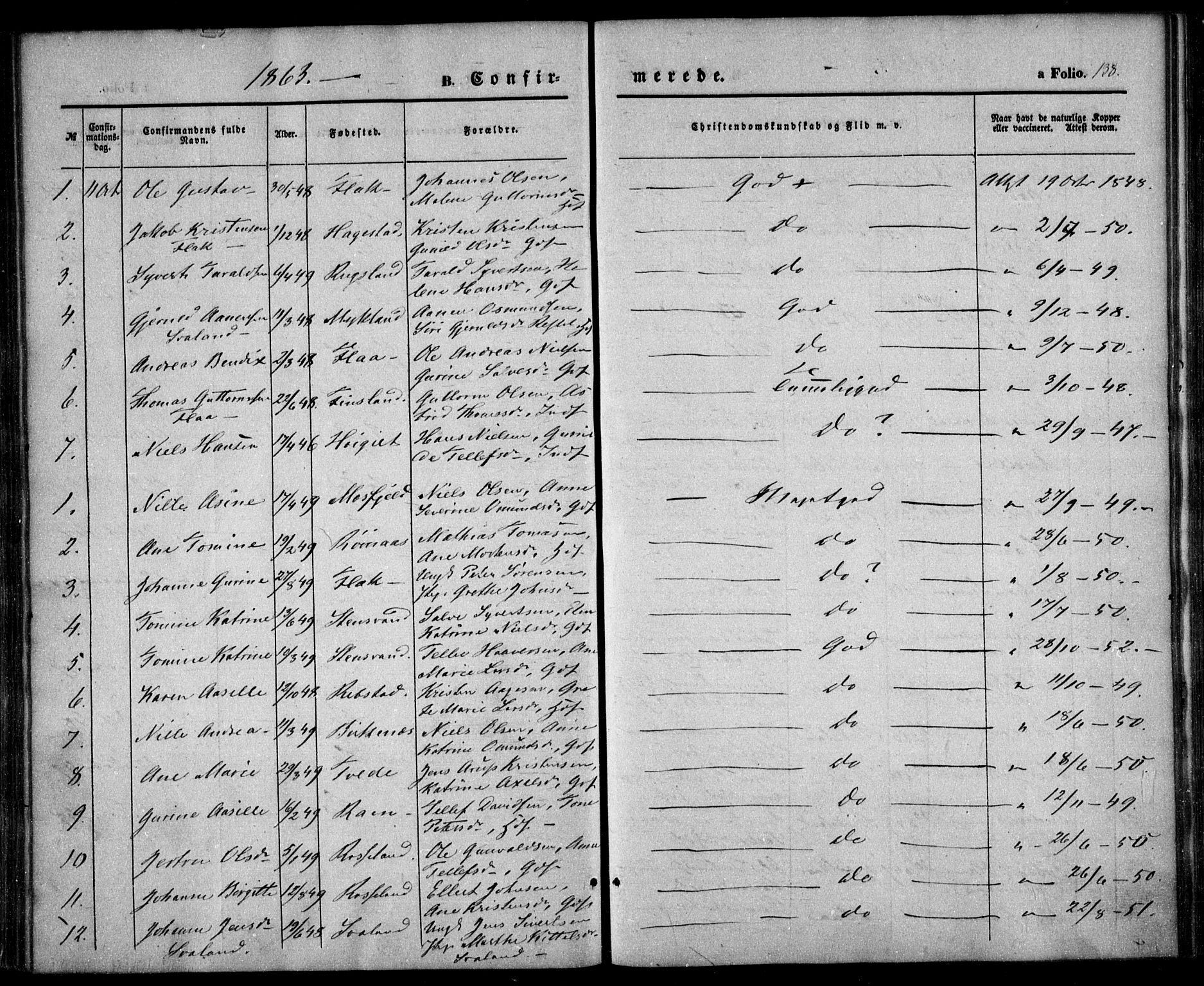 Birkenes sokneprestkontor, AV/SAK-1111-0004/F/Fa/L0003: Parish register (official) no. A 3, 1850-1866, p. 138