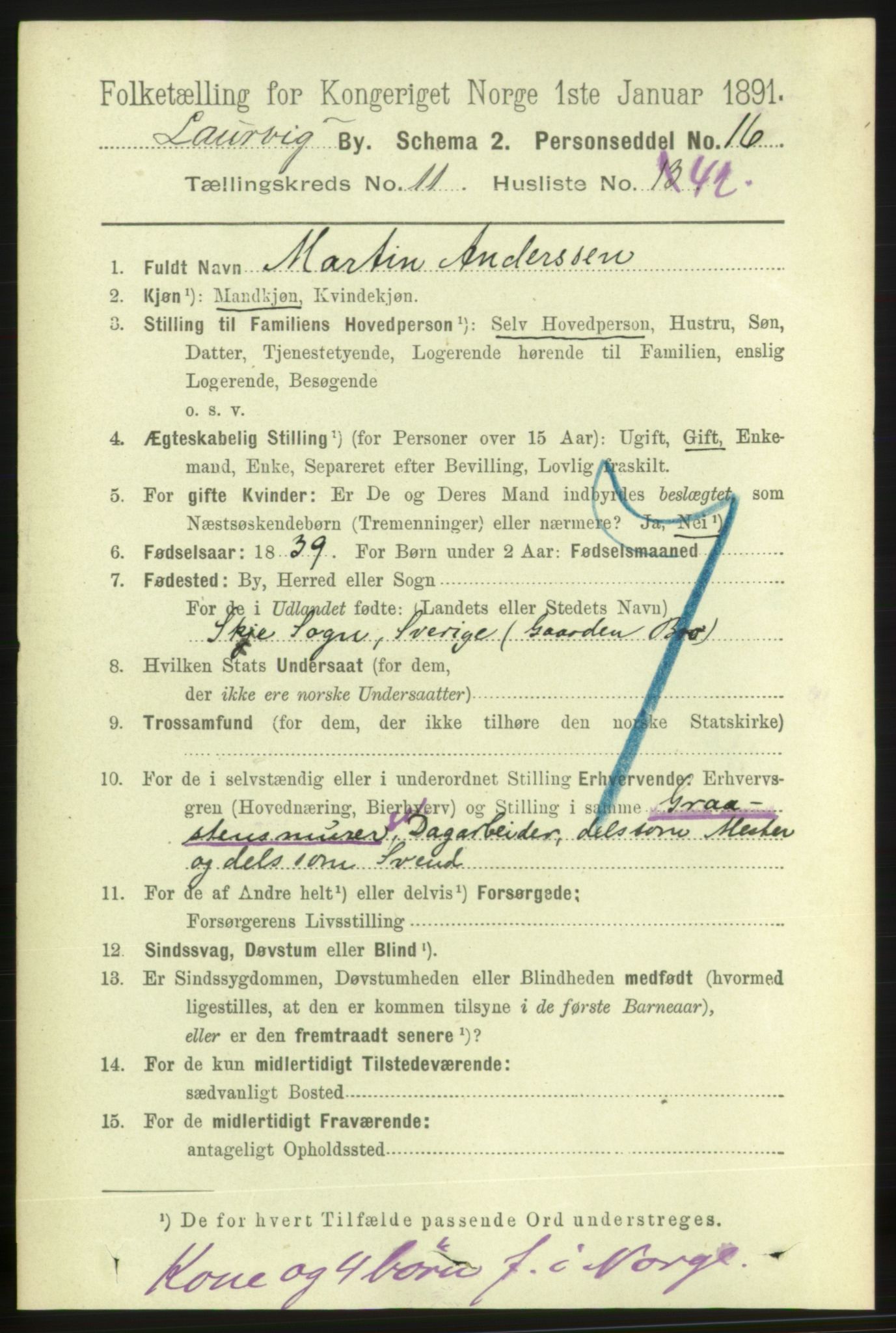 RA, 1891 census for 0707 Larvik, 1891, p. 10117