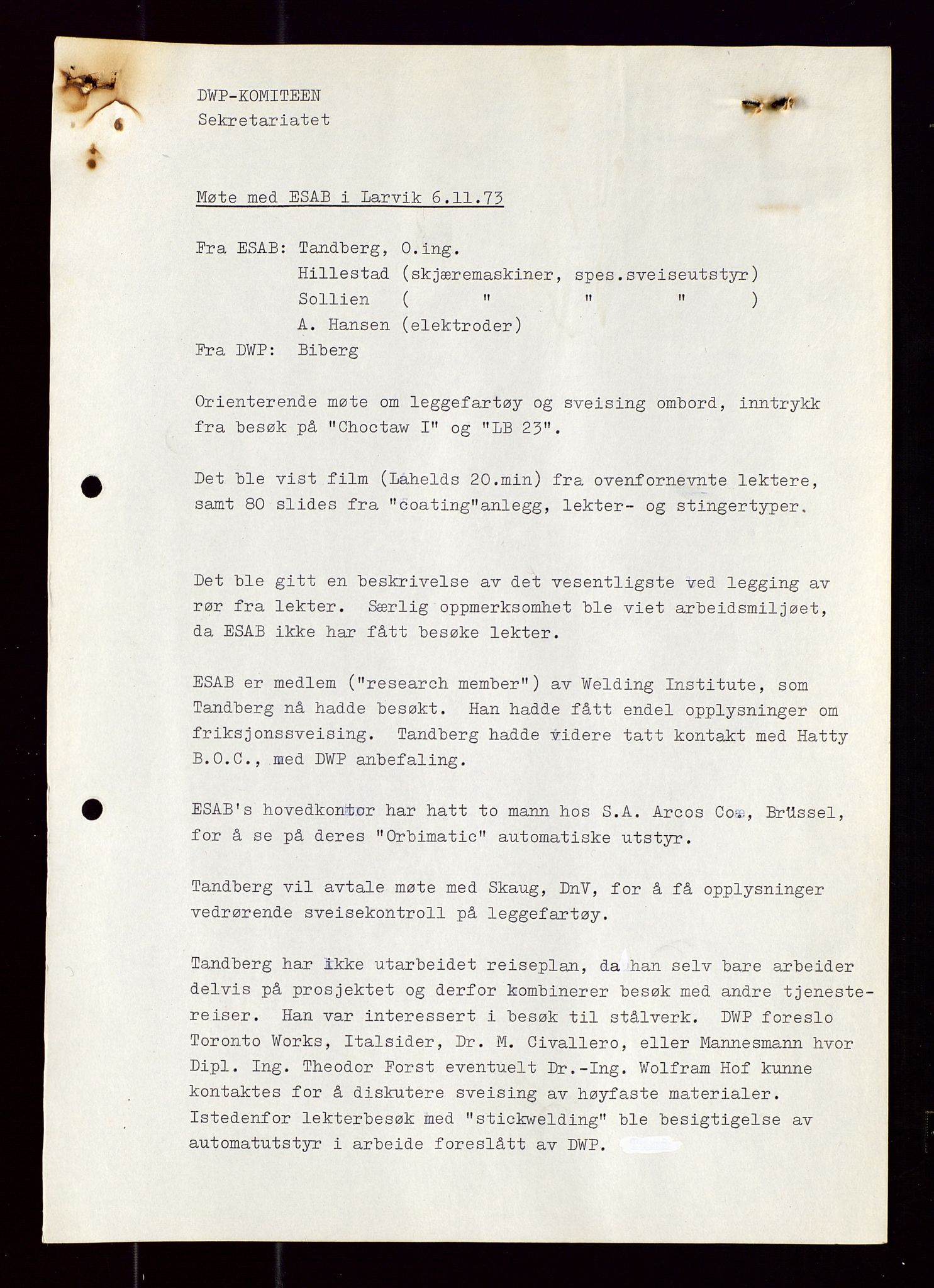 Industridepartementet, Oljekontoret, AV/SAST-A-101348/Di/L0001: DWP, møter juni - november, komiteemøter nr. 19 - 26, 1973-1974, p. 411