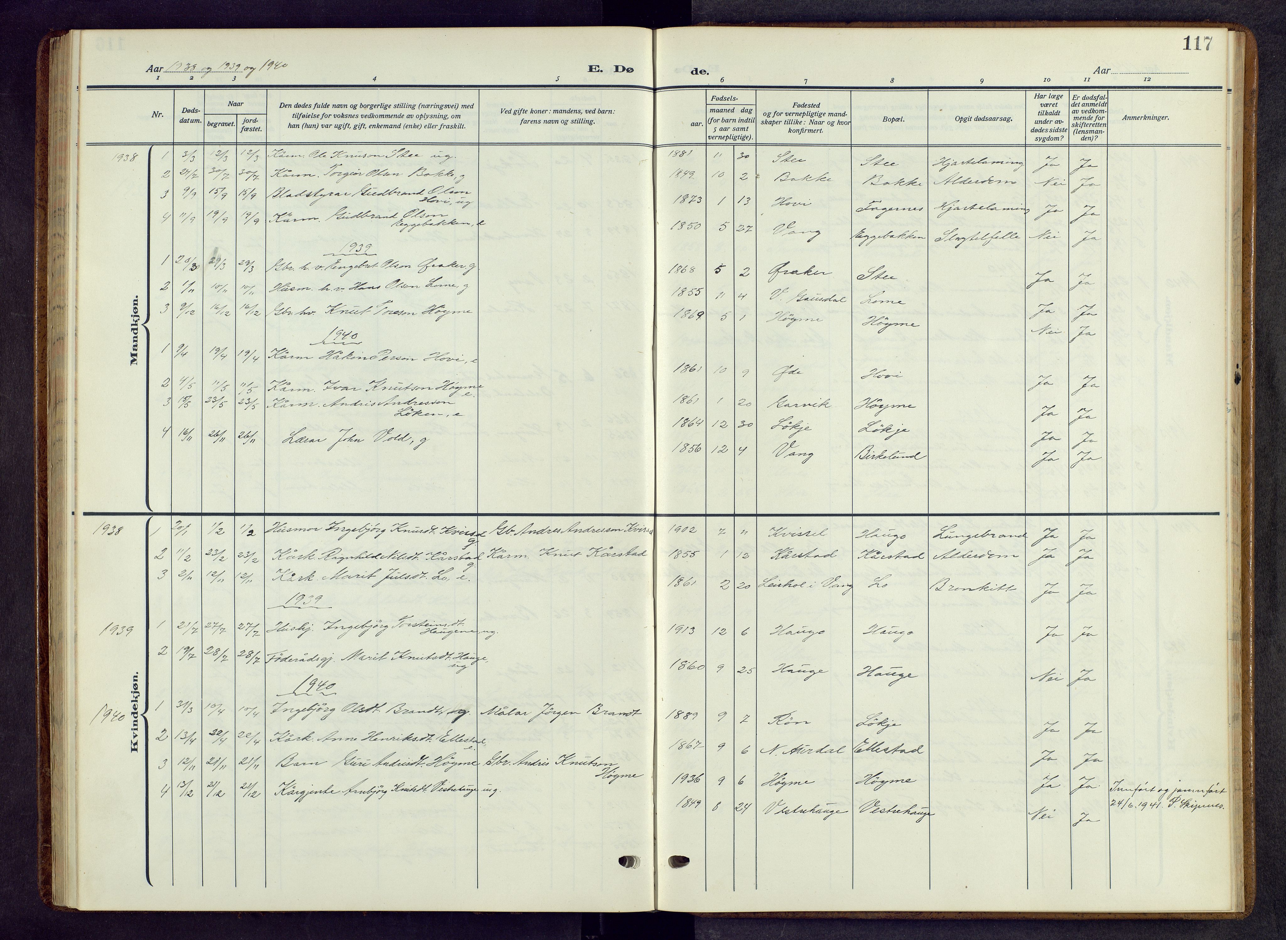 Vestre Slidre prestekontor, SAH/PREST-136/H/Ha/Hab/L0009: Parish register (copy) no. 9, 1914-1970, p. 117