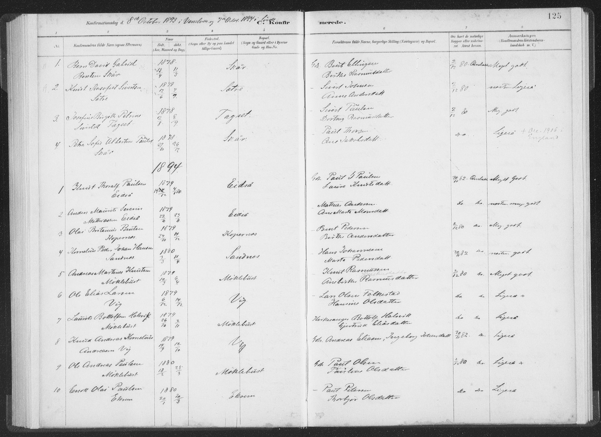 Ministerialprotokoller, klokkerbøker og fødselsregistre - Møre og Romsdal, AV/SAT-A-1454/502/L0025: Parish register (official) no. 502A03, 1885-1909, p. 125