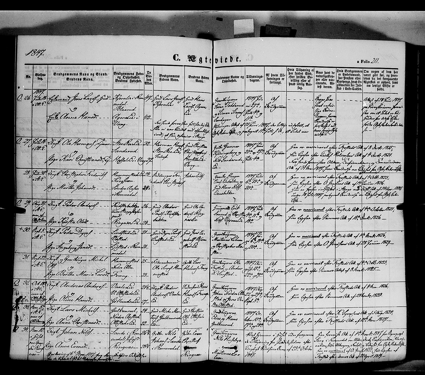 Stange prestekontor, AV/SAH-PREST-002/K/L0011: Parish register (official) no. 11, 1846-1852, p. 211