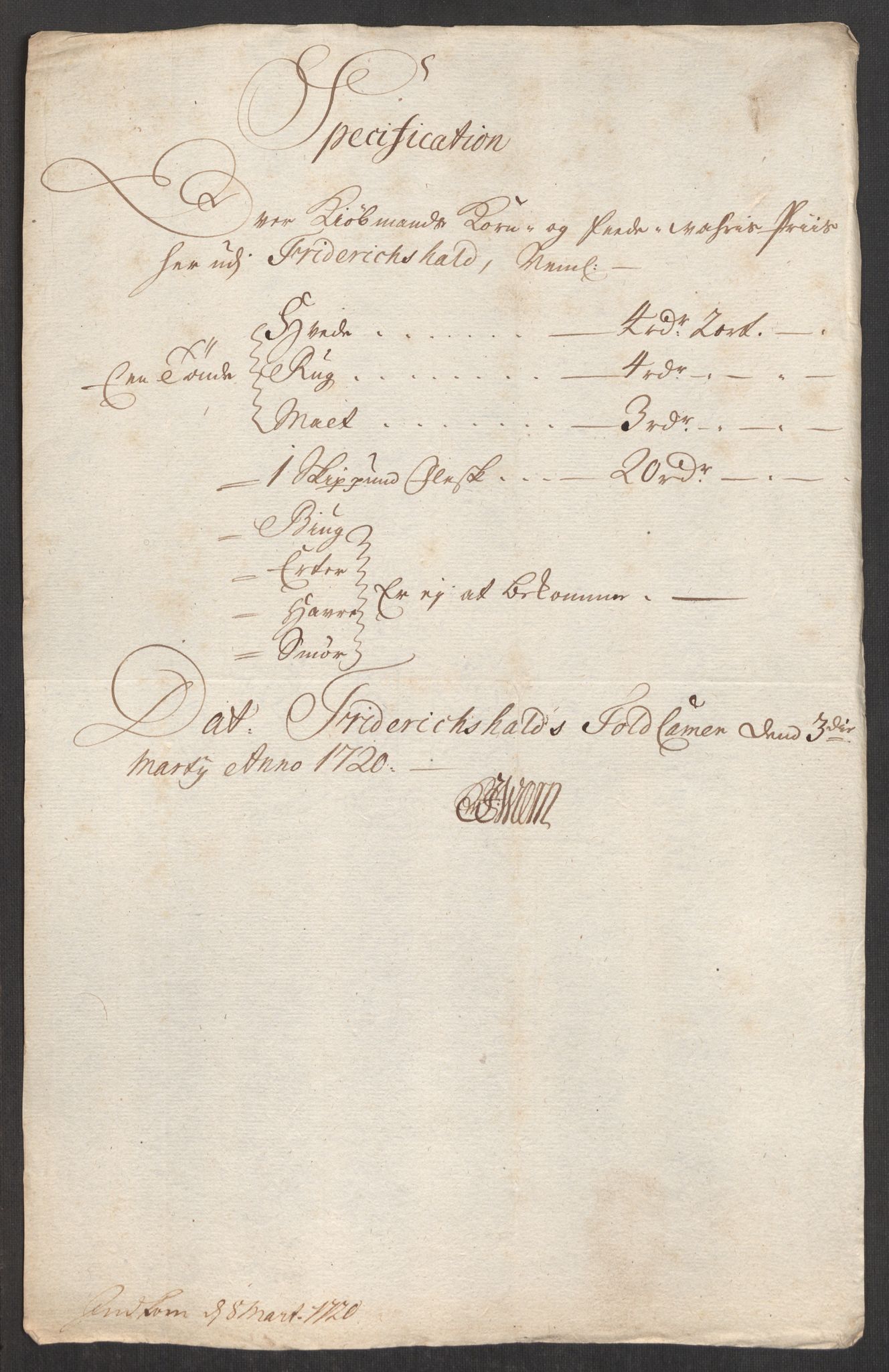 Rentekammeret inntil 1814, Realistisk ordnet avdeling, AV/RA-EA-4070/Oe/L0001: [Ø1]: Priskuranter, 1712-1739, p. 165