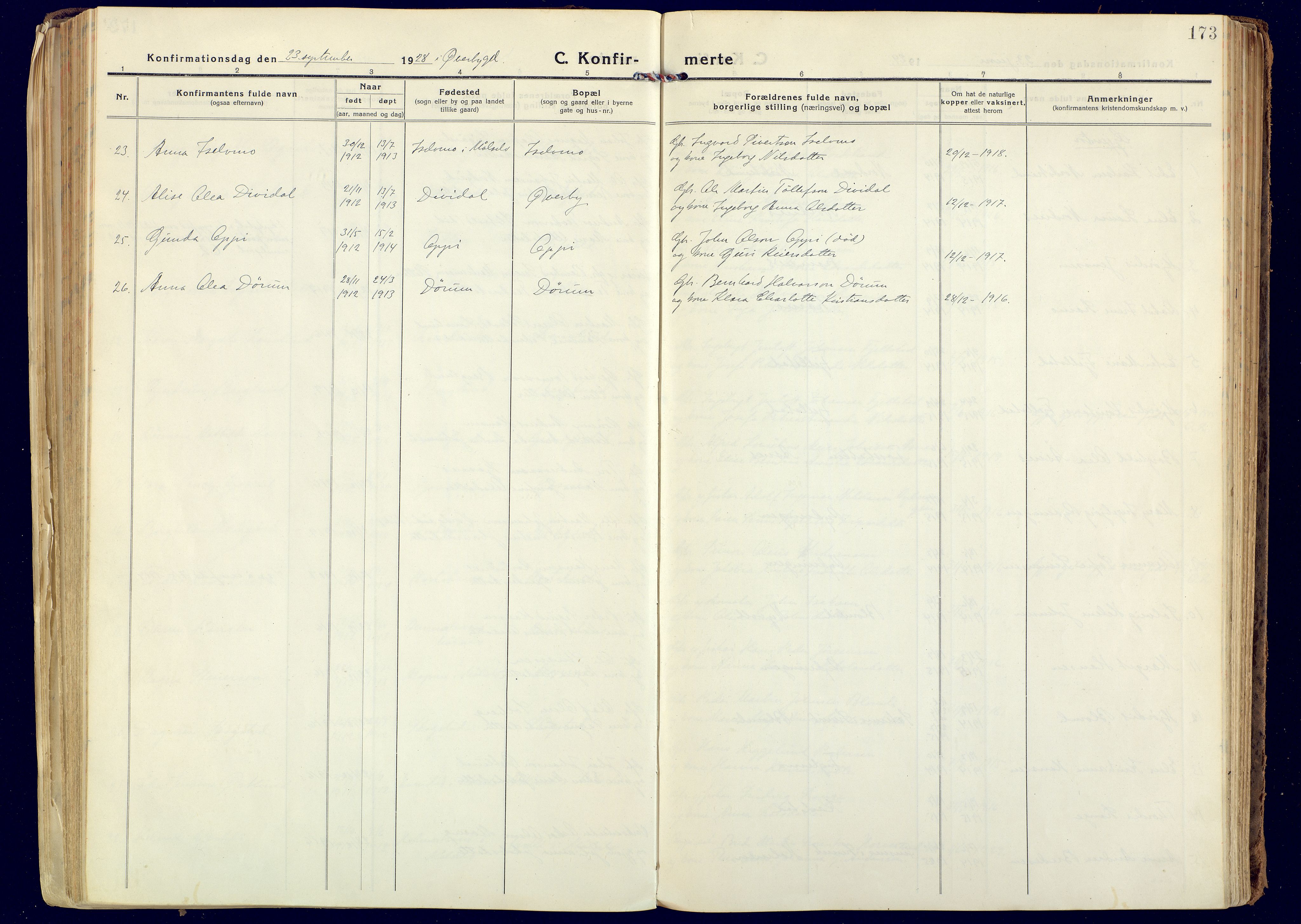 Målselv sokneprestembete, AV/SATØ-S-1311/G/Ga/Gaa/L0014kirke: Parish register (official) no. 14, 1919-1932, p. 173