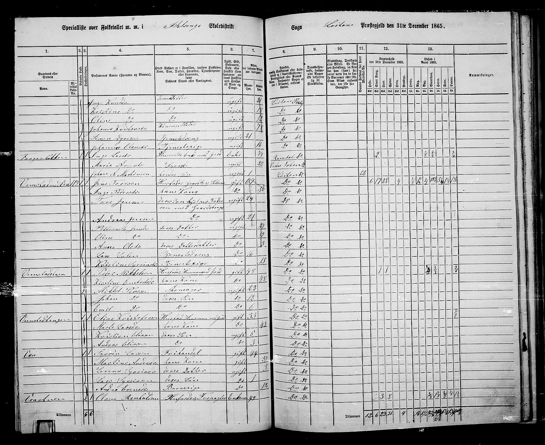 RA, 1865 census for Løten, 1865, p. 75