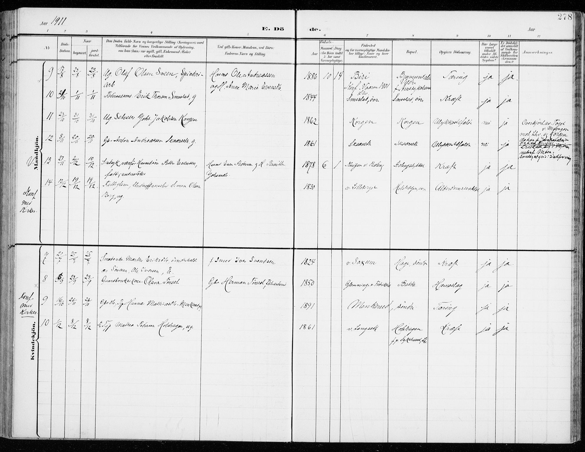 Fåberg prestekontor, SAH/PREST-086/H/Ha/Haa/L0011: Parish register (official) no. 11, 1899-1913, p. 278