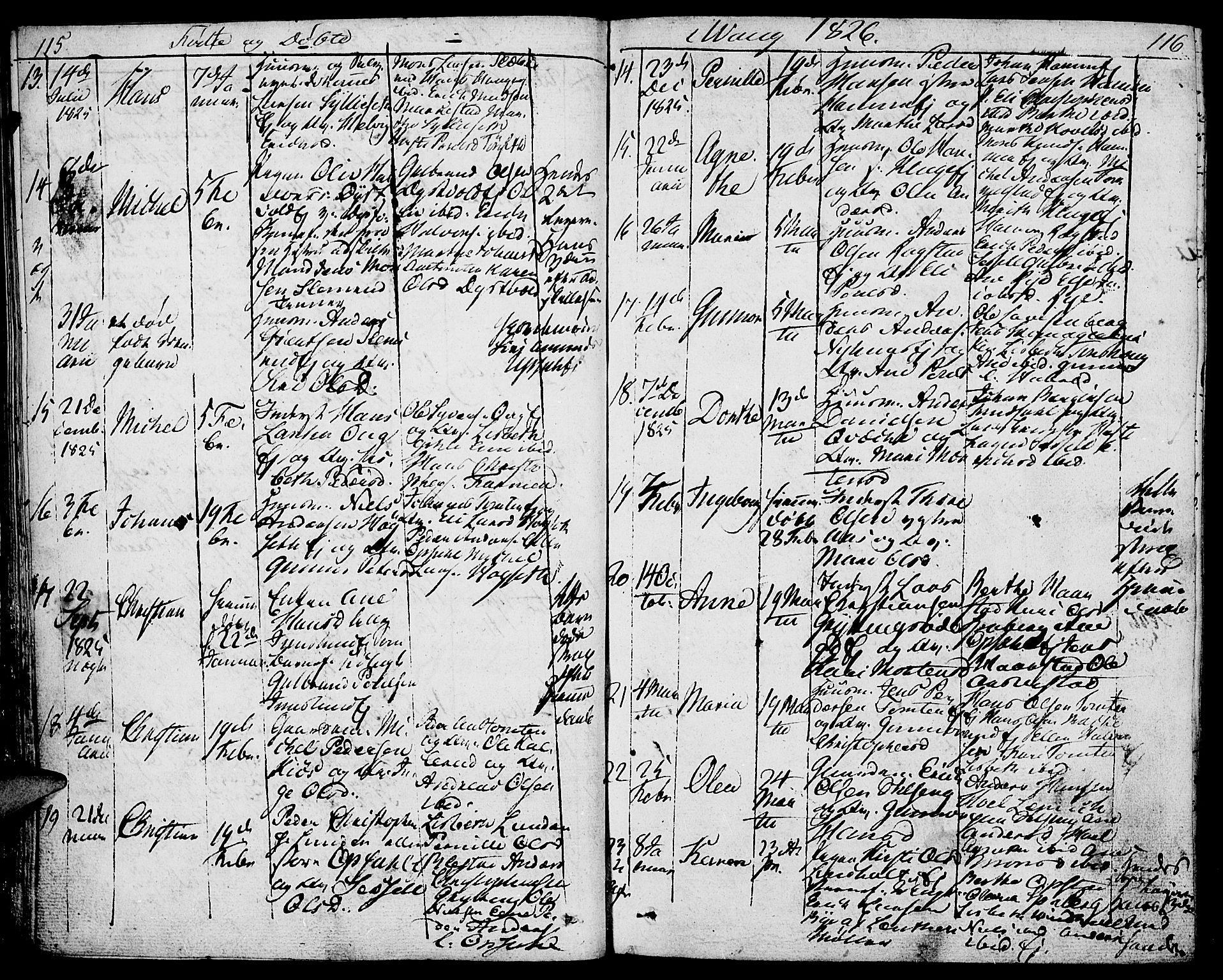 Vang prestekontor, Hedmark, AV/SAH-PREST-008/H/Ha/Haa/L0006: Parish register (official) no. 6 /1, 1809-1827, p. 115-116