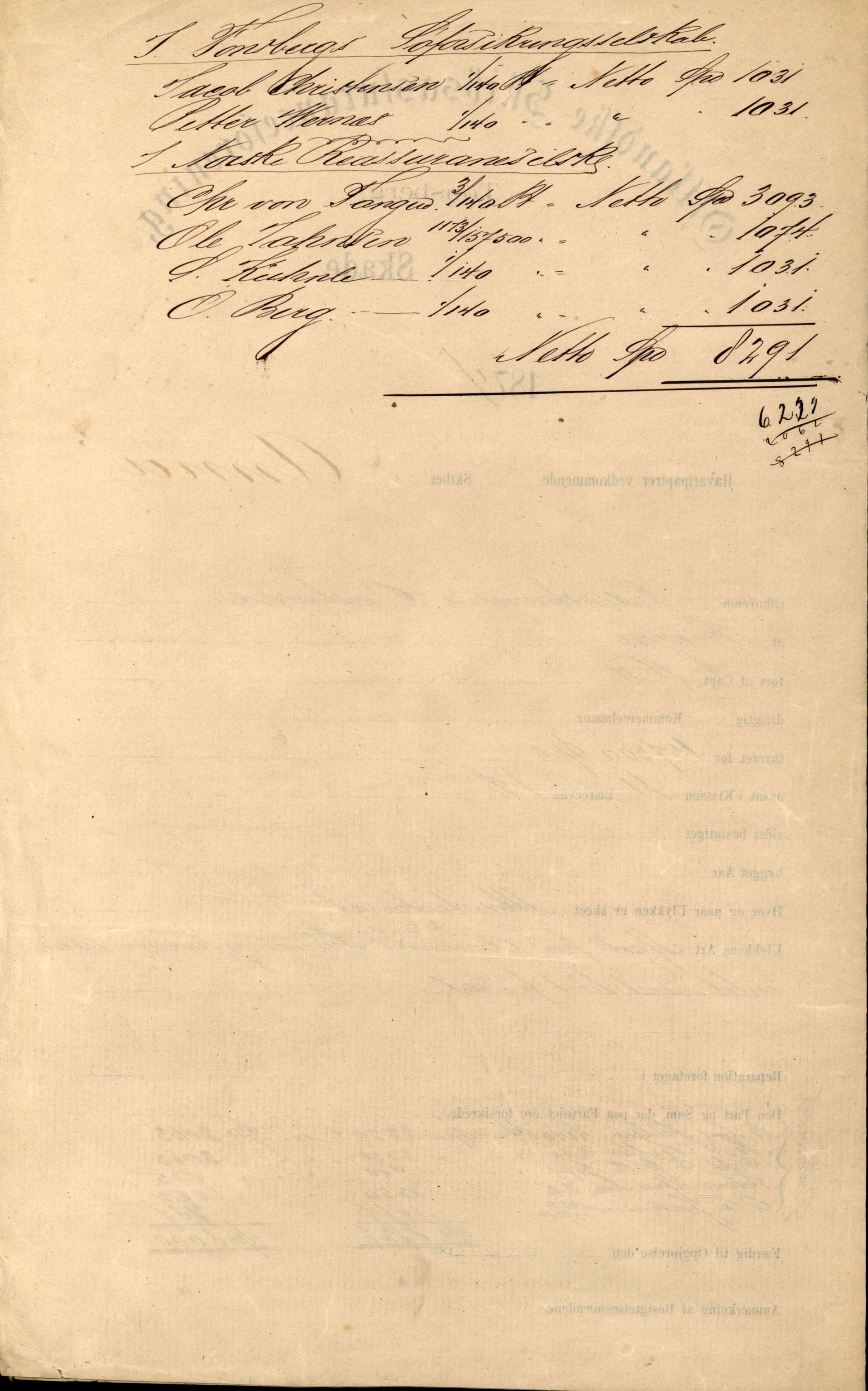 Pa 63 - Østlandske skibsassuranceforening, VEMU/A-1079/G/Ga/L0006/0016: Havaridokumenter / Anna, 1874