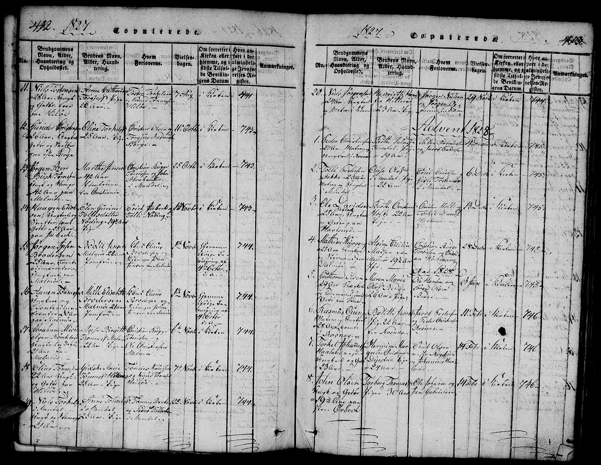 Mandal sokneprestkontor, AV/SAK-1111-0030/F/Fb/Fba/L0001: Parish register (copy) no. B 1, 1818-1830, p. 412-413