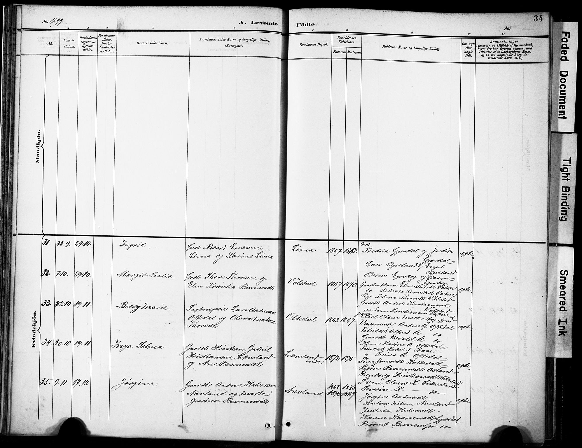 Lye sokneprestkontor, AV/SAST-A-101794/001/30BA/L0012: Parish register (official) no. A 11, 1896-1909, p. 34