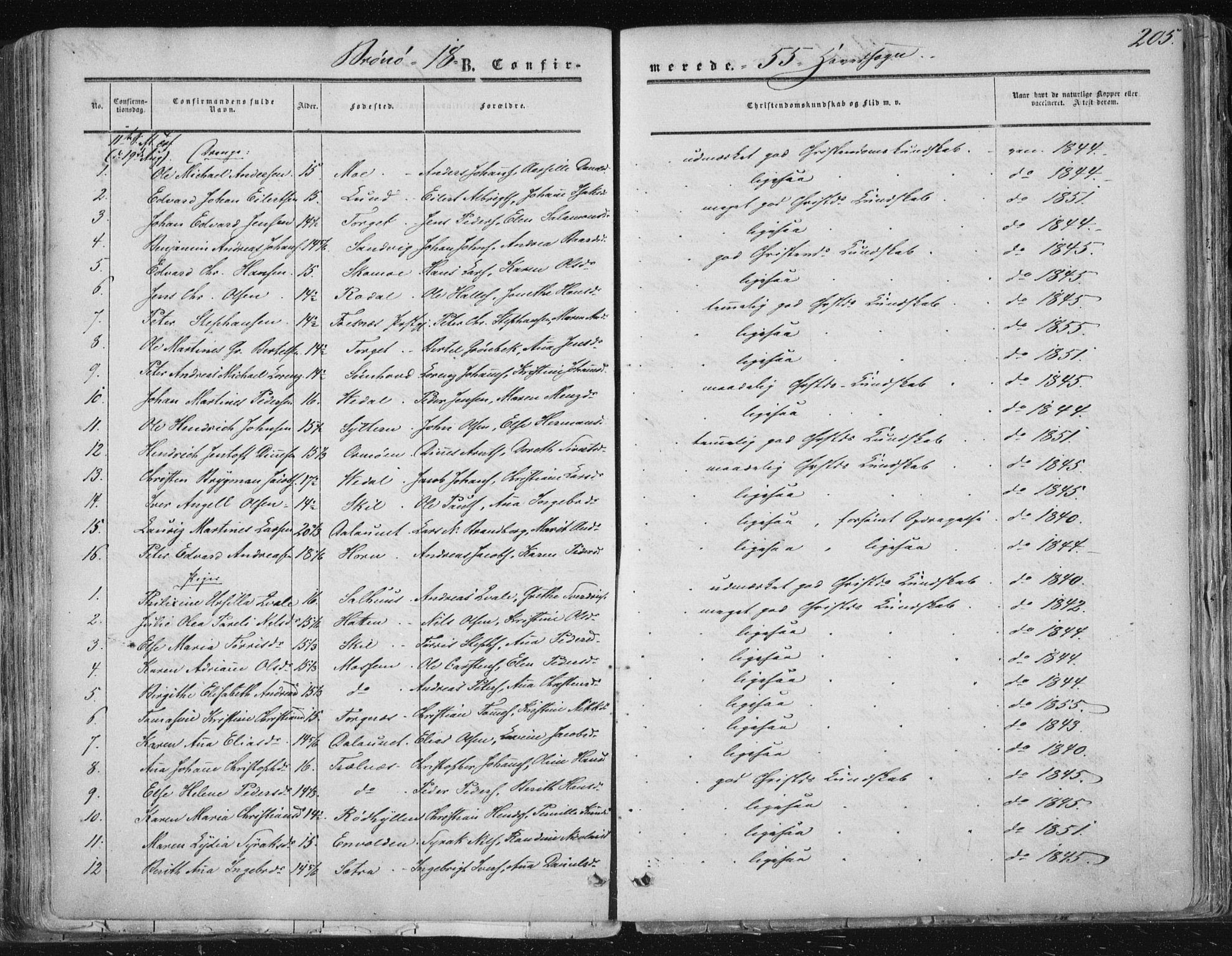 Ministerialprotokoller, klokkerbøker og fødselsregistre - Nordland, SAT/A-1459/813/L0198: Parish register (official) no. 813A08, 1834-1874, p. 205