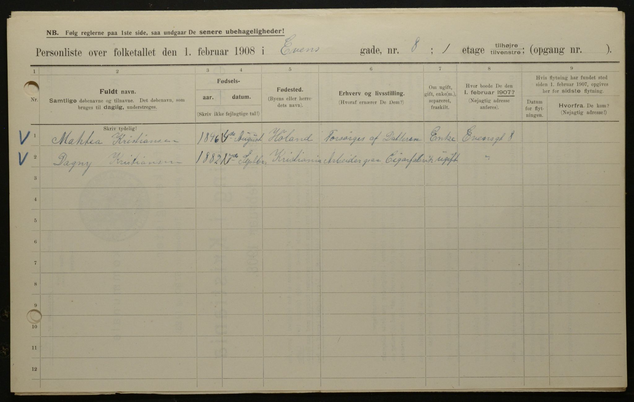 OBA, Municipal Census 1908 for Kristiania, 1908, p. 20853