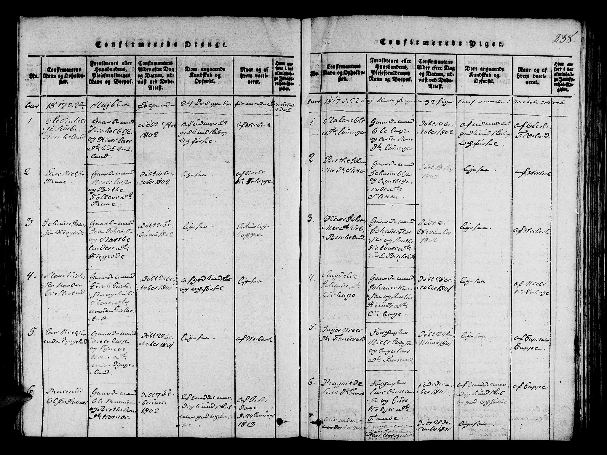 Fana Sokneprestembete, SAB/A-75101/H/Hab/Haba/L0001: Parish register (copy) no. A 1, 1816-1836, p. 238