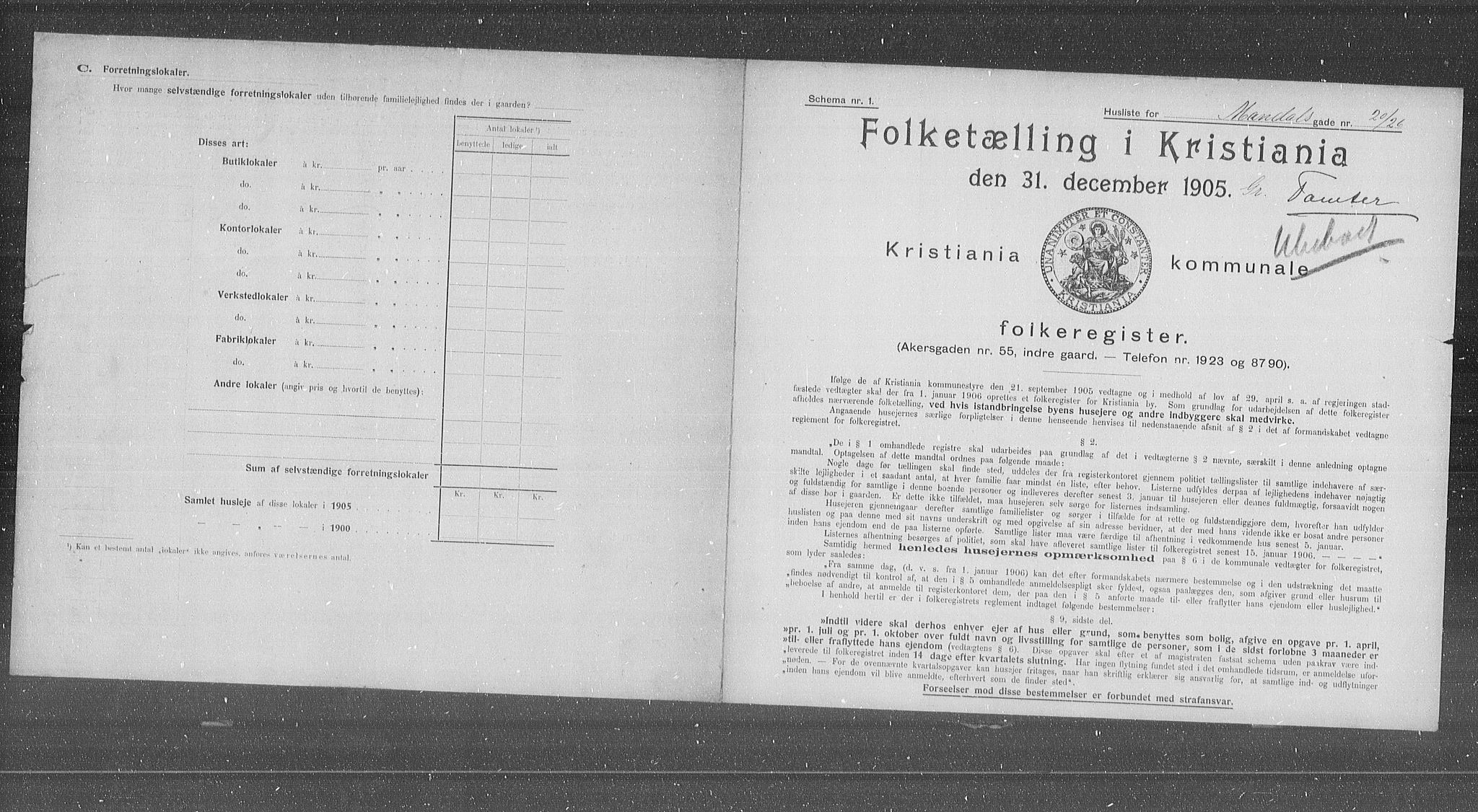 OBA, Municipal Census 1905 for Kristiania, 1905, p. 31658