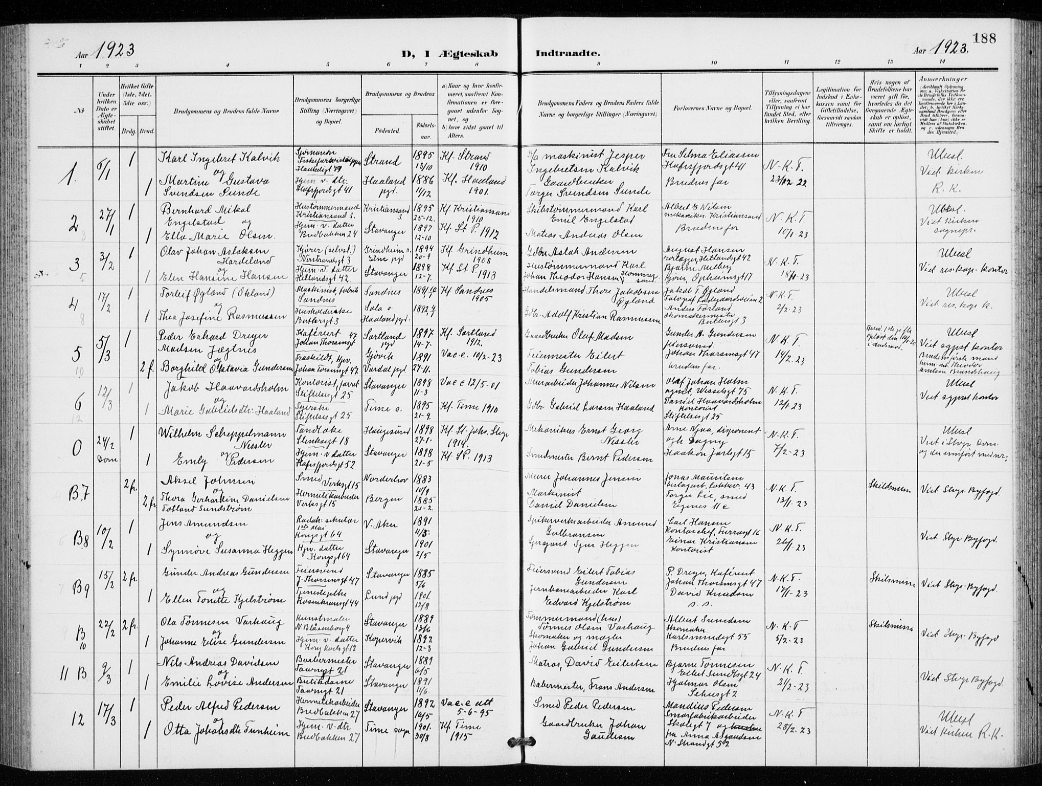 St. Petri sokneprestkontor, AV/SAST-A-101813/001/30/30BB/L0009: Parish register (copy) no. B 9, 1902-1935, p. 188