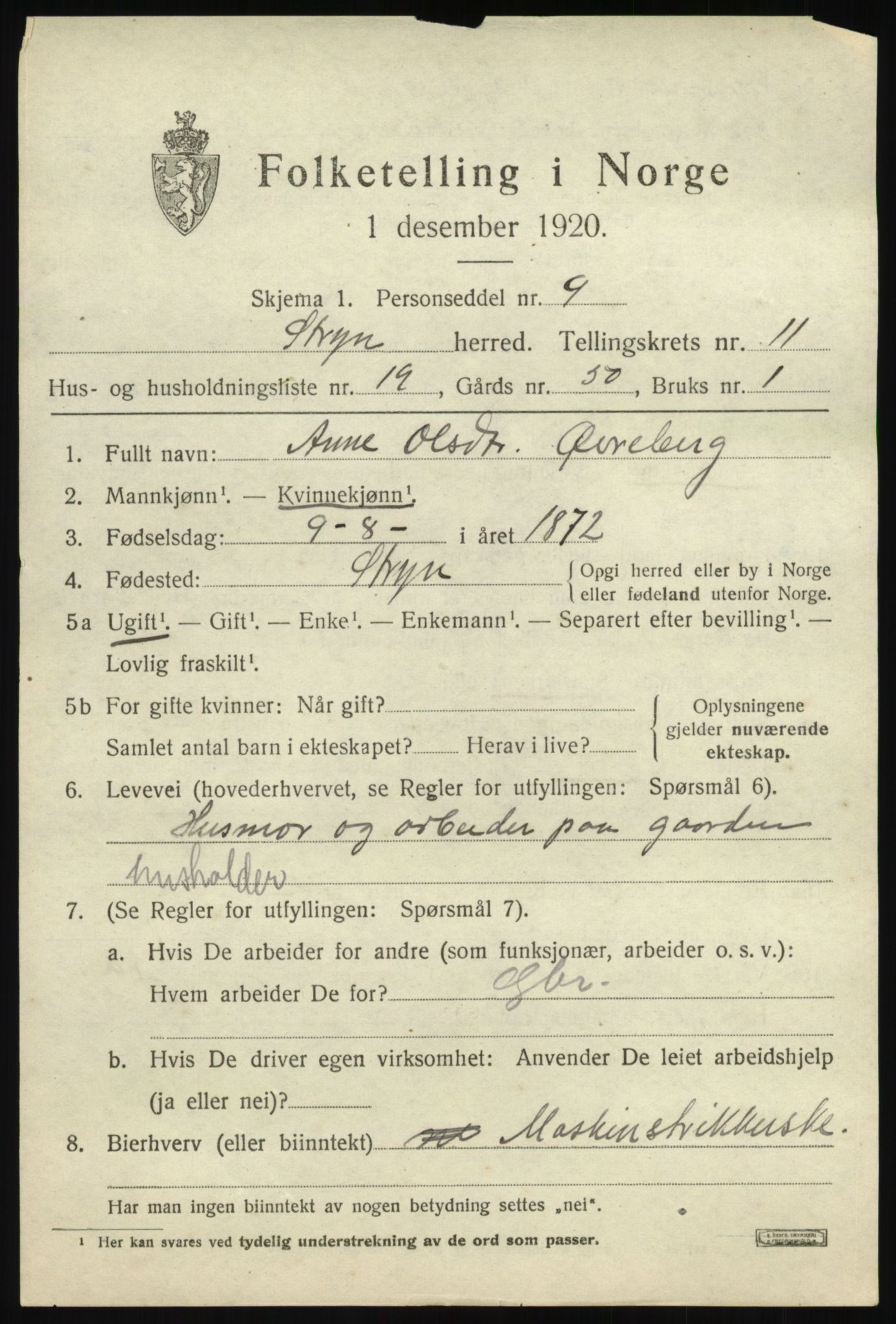 SAB, 1920 census for Stryn, 1920, p. 5458