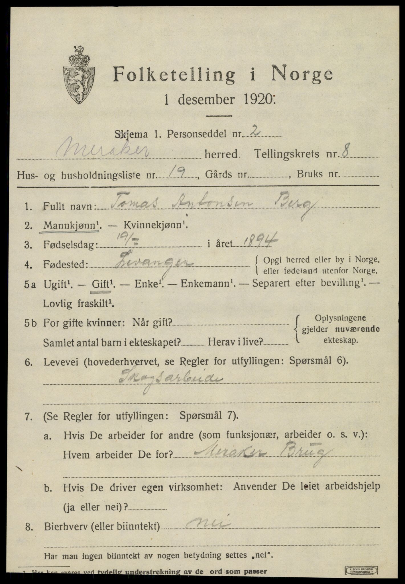 SAT, 1920 census for Meråker, 1920, p. 6206