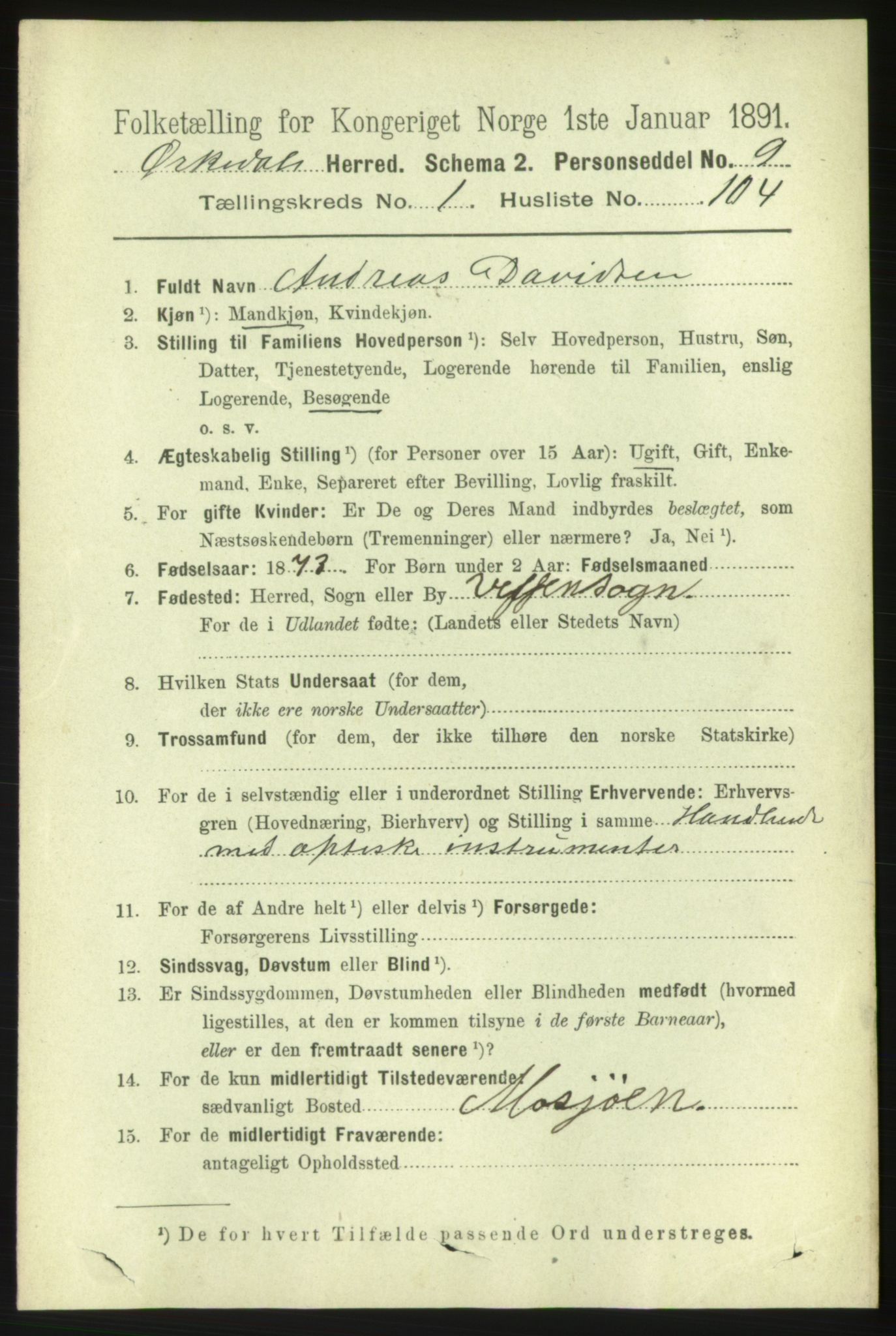 RA, 1891 census for 1638 Orkdal, 1891, p. 876