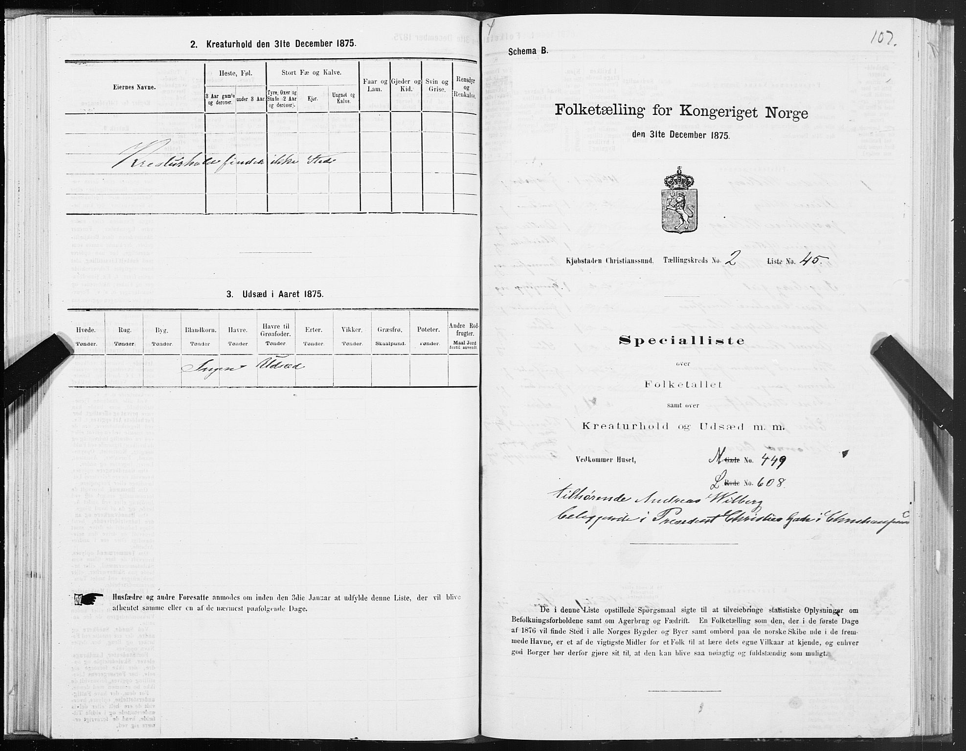SAT, 1875 census for 1503B Kristiansund/Kristiansund, 1875, p. 2107