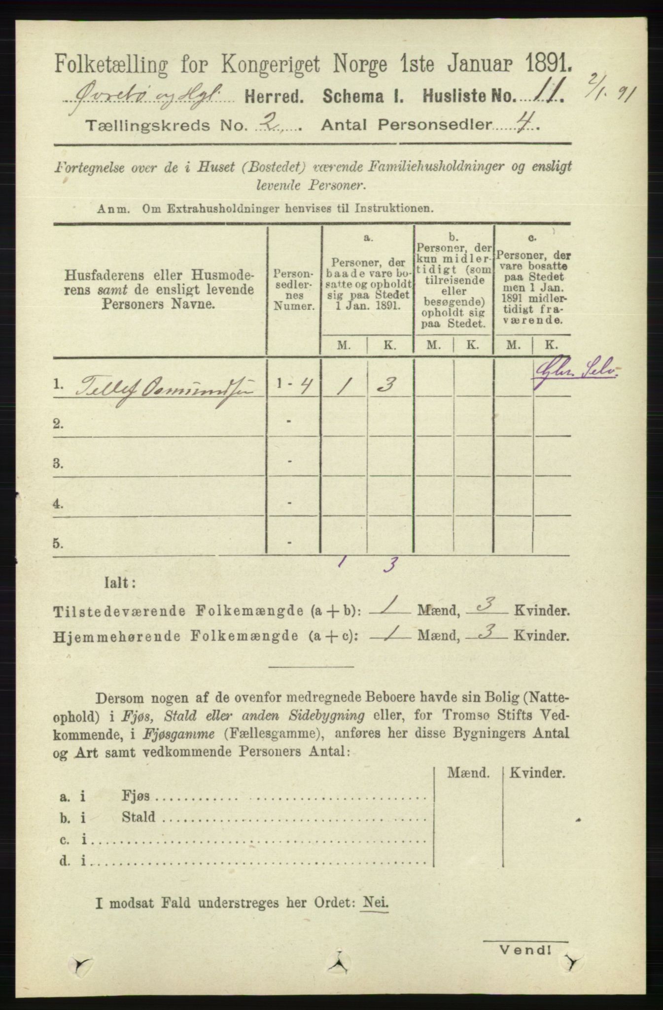 RA, 1891 census for 1016 Øvrebø og Hægeland, 1891, p. 293