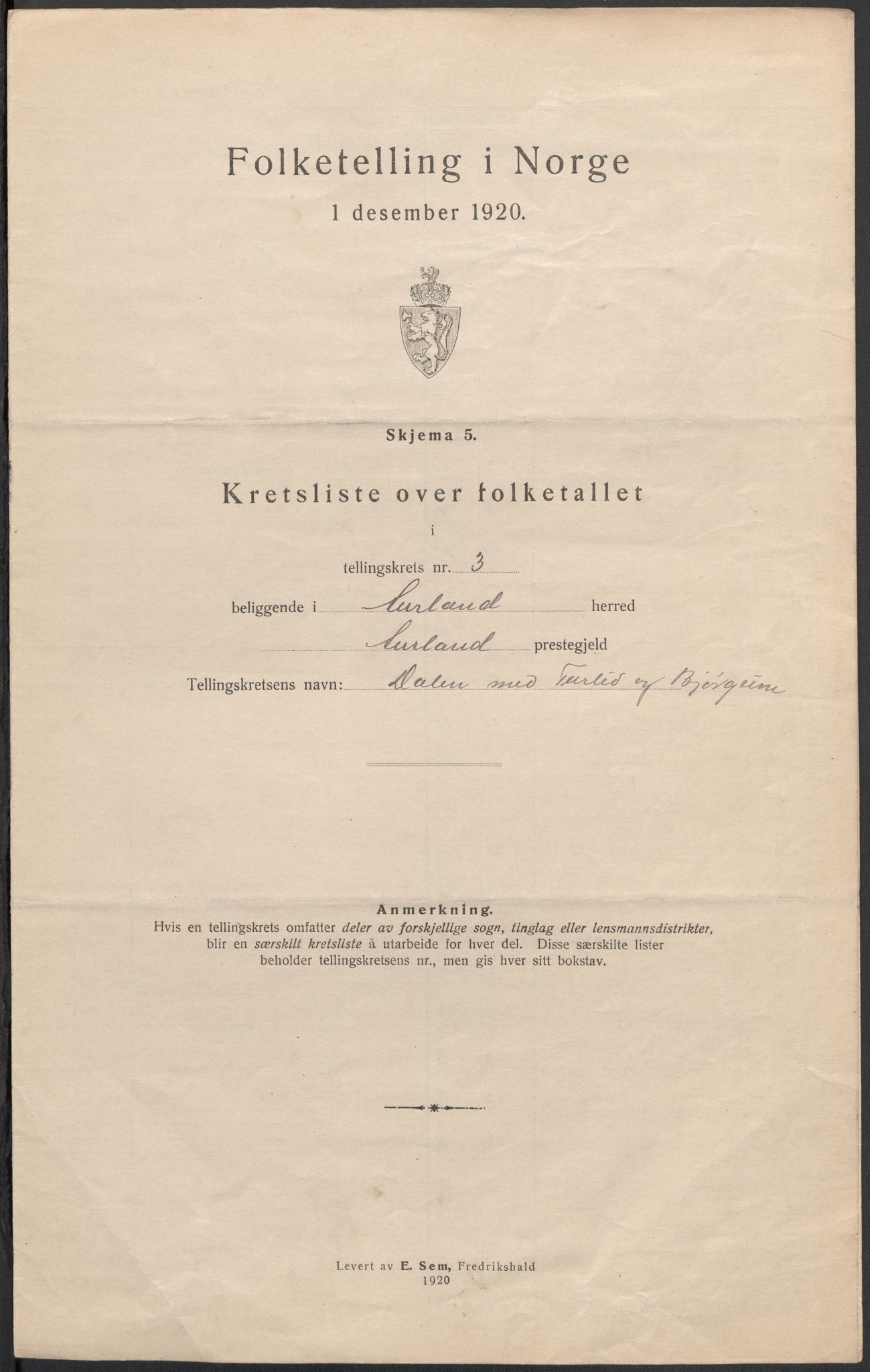 SAB, 1920 census for Aurland, 1920, p. 11