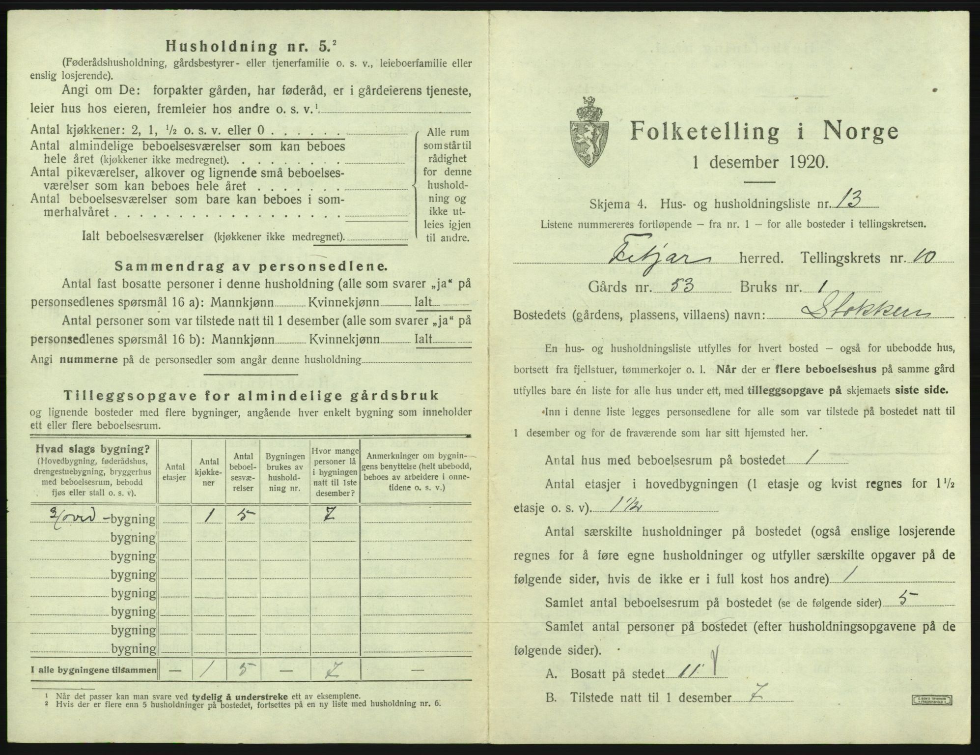 SAB, 1920 census for Fitjar, 1920, p. 593