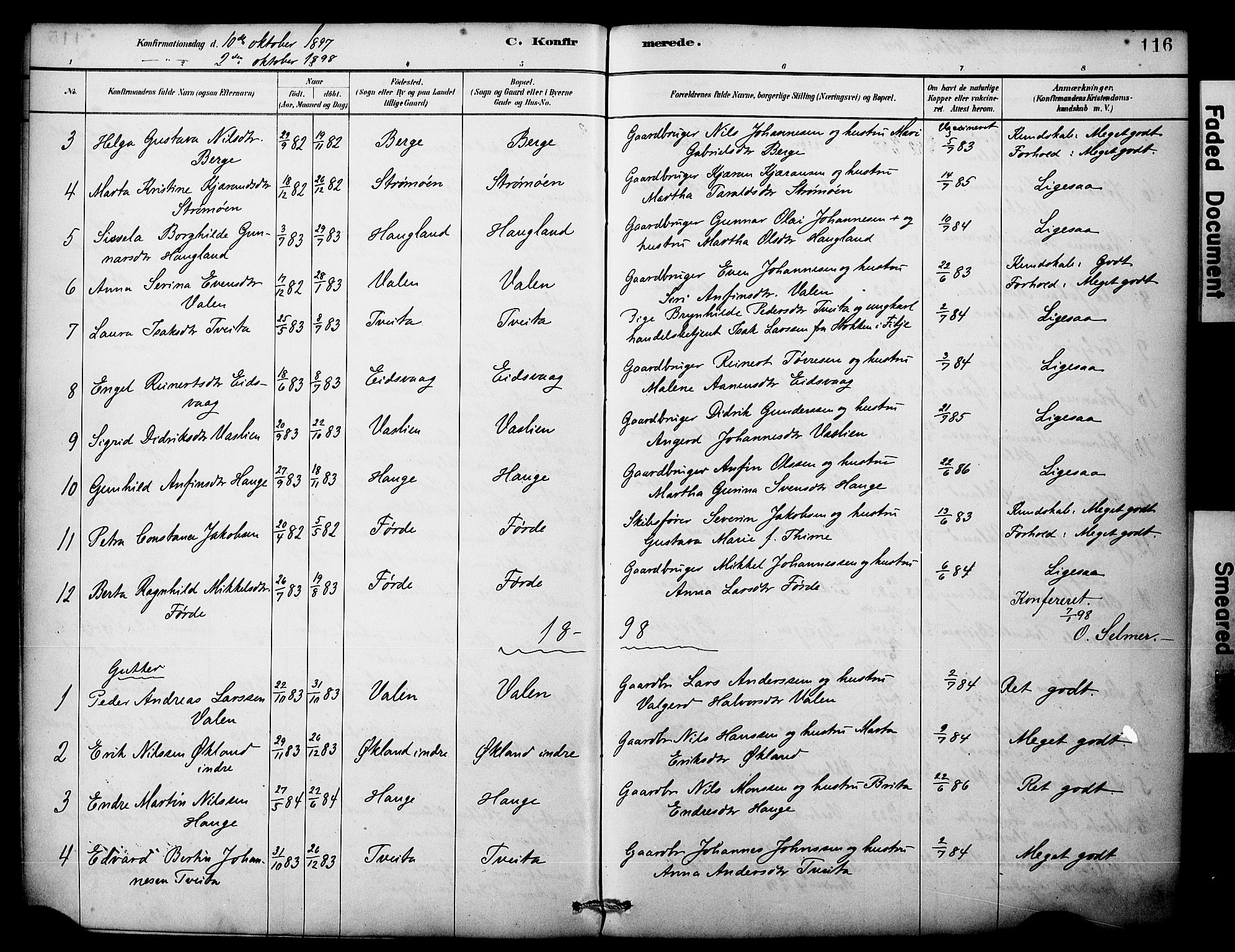 Sveio Sokneprestembete, SAB/A-78501/H/Haa: Parish register (official) no. C 2, 1881-1899, p. 116