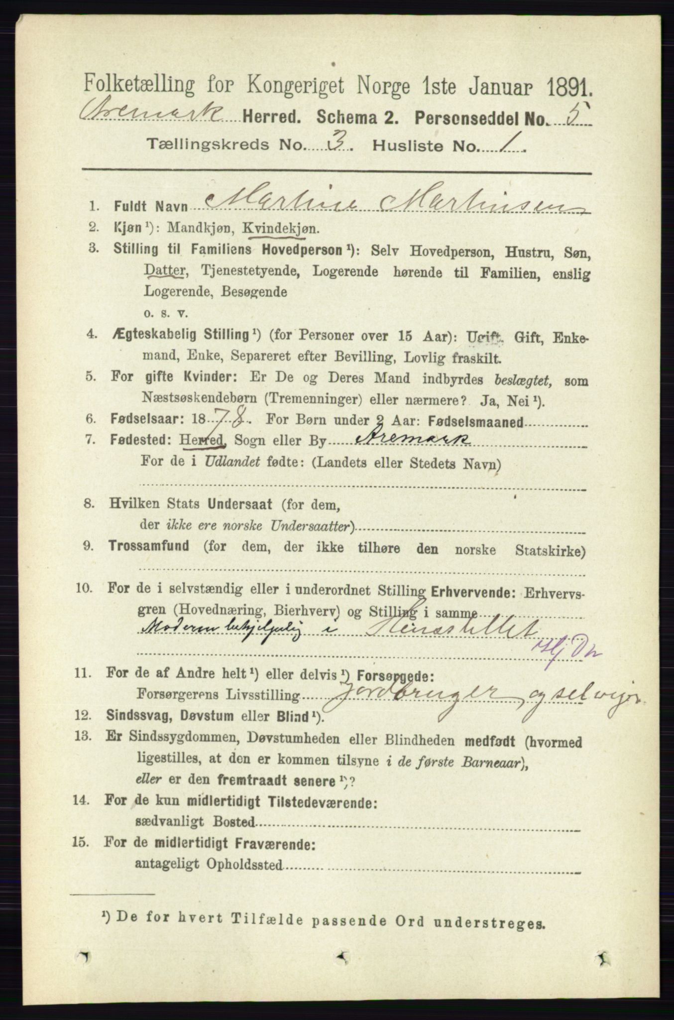 RA, 1891 census for 0118 Aremark, 1891, p. 1410