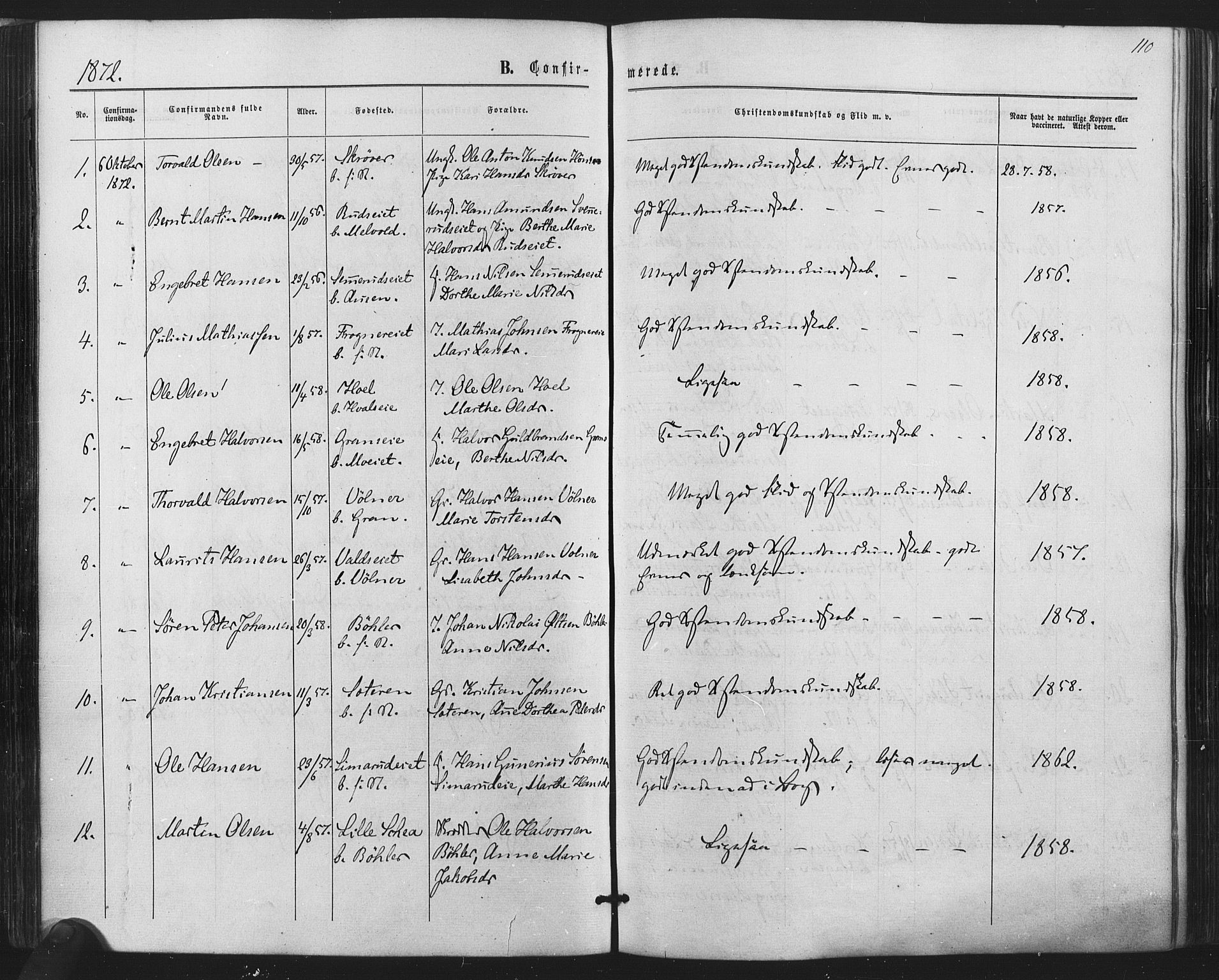 Sørum prestekontor Kirkebøker, SAO/A-10303/F/Fa/L0006: Parish register (official) no. I 6, 1864-1877, p. 110