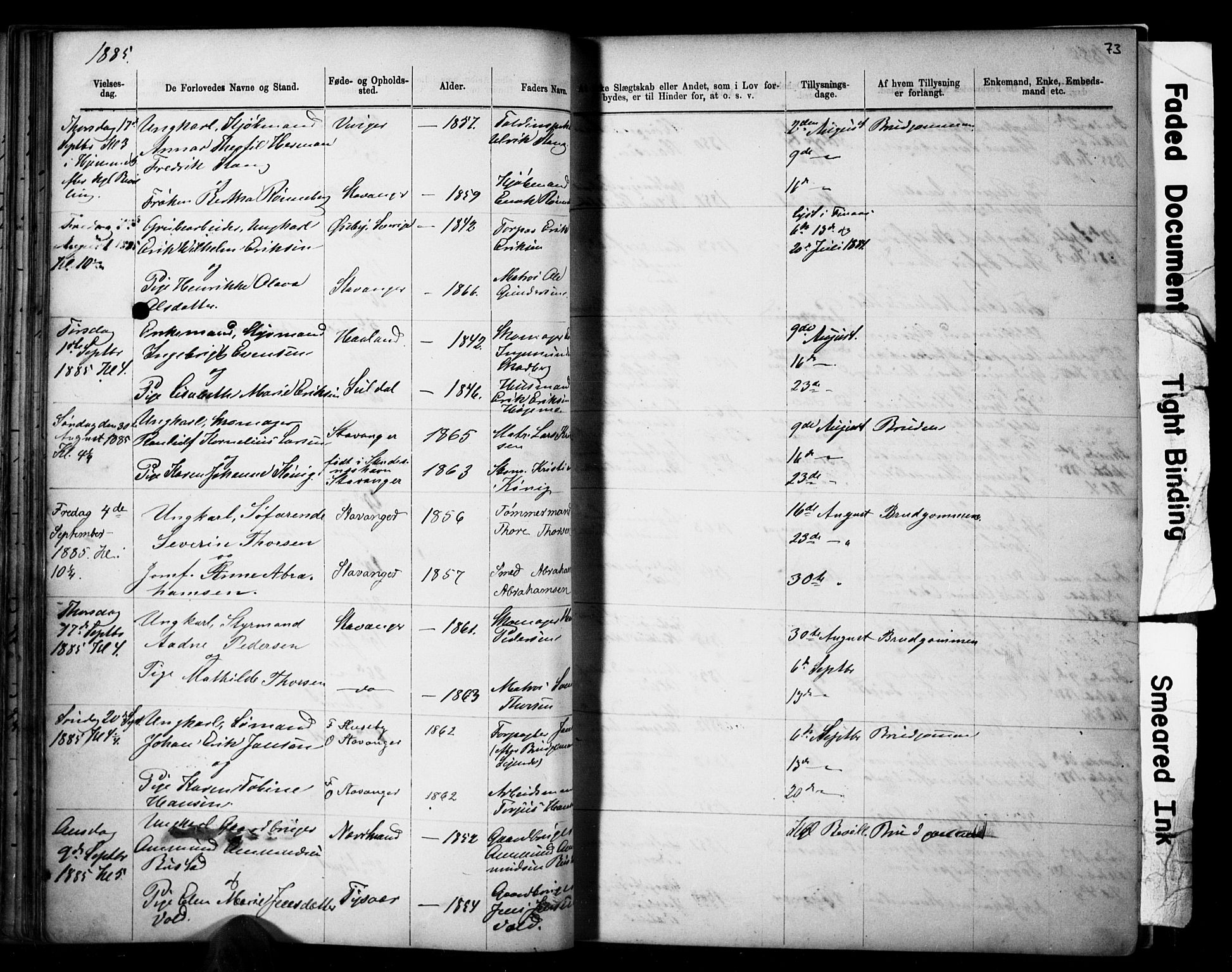 Domkirken sokneprestkontor, AV/SAST-A-101812/001/30/30BB/L0014: Parish register (copy) no. B 14, 1875-1902, p. 73