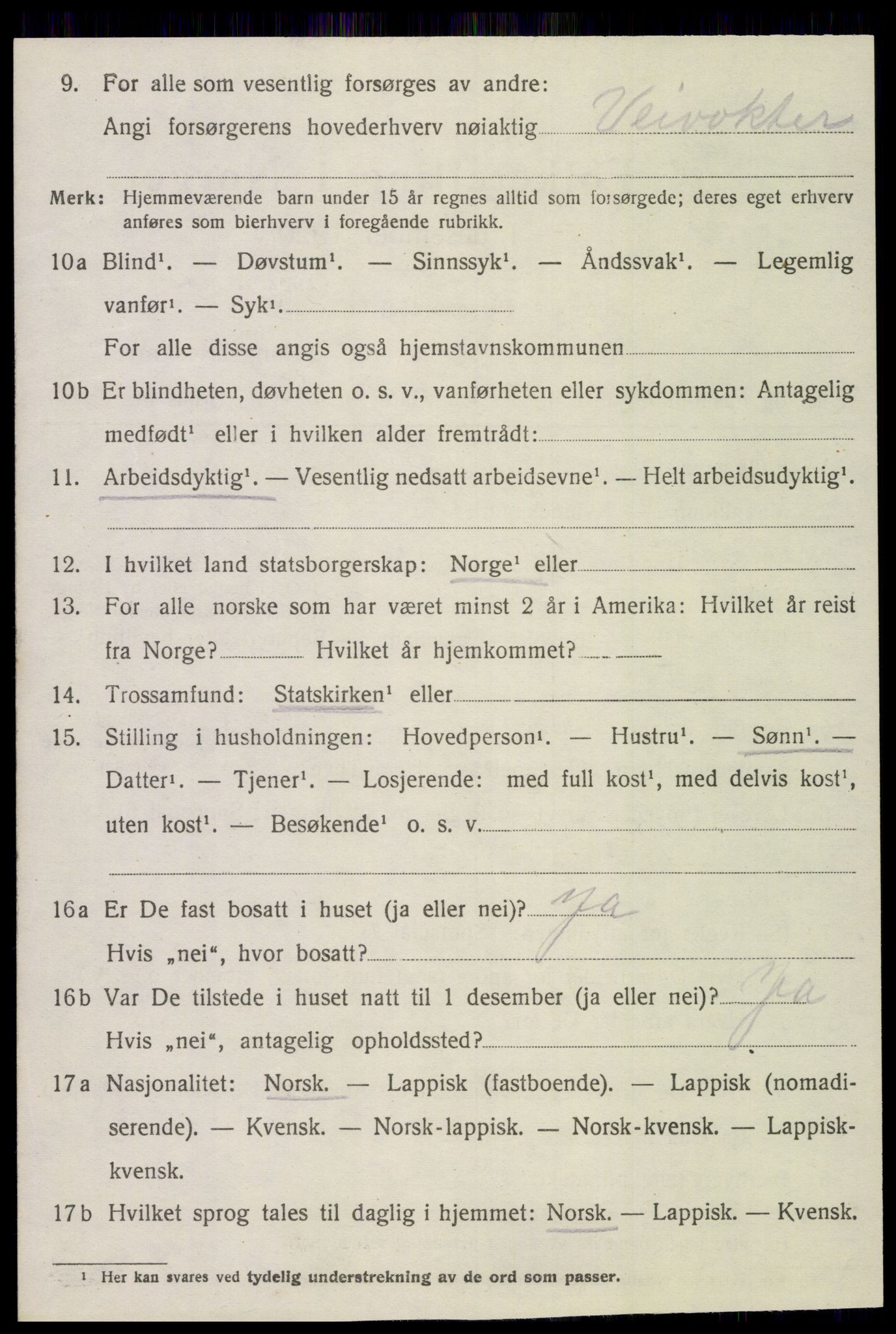 SAT, 1920 census for Verdal, 1920, p. 9184