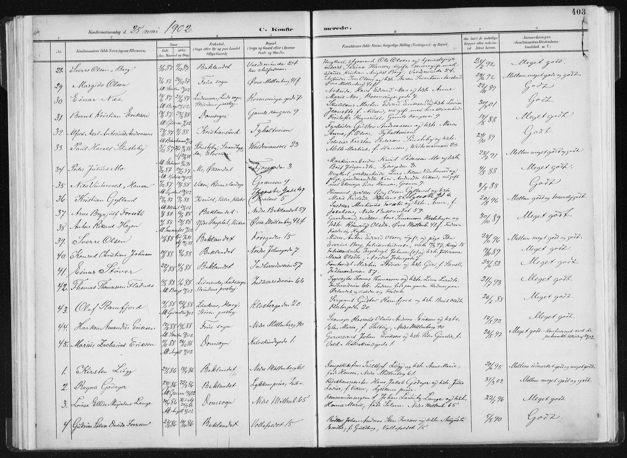 Ministerialprotokoller, klokkerbøker og fødselsregistre - Sør-Trøndelag, SAT/A-1456/604/L0200: Parish register (official) no. 604A20II, 1901-1908, p. 403