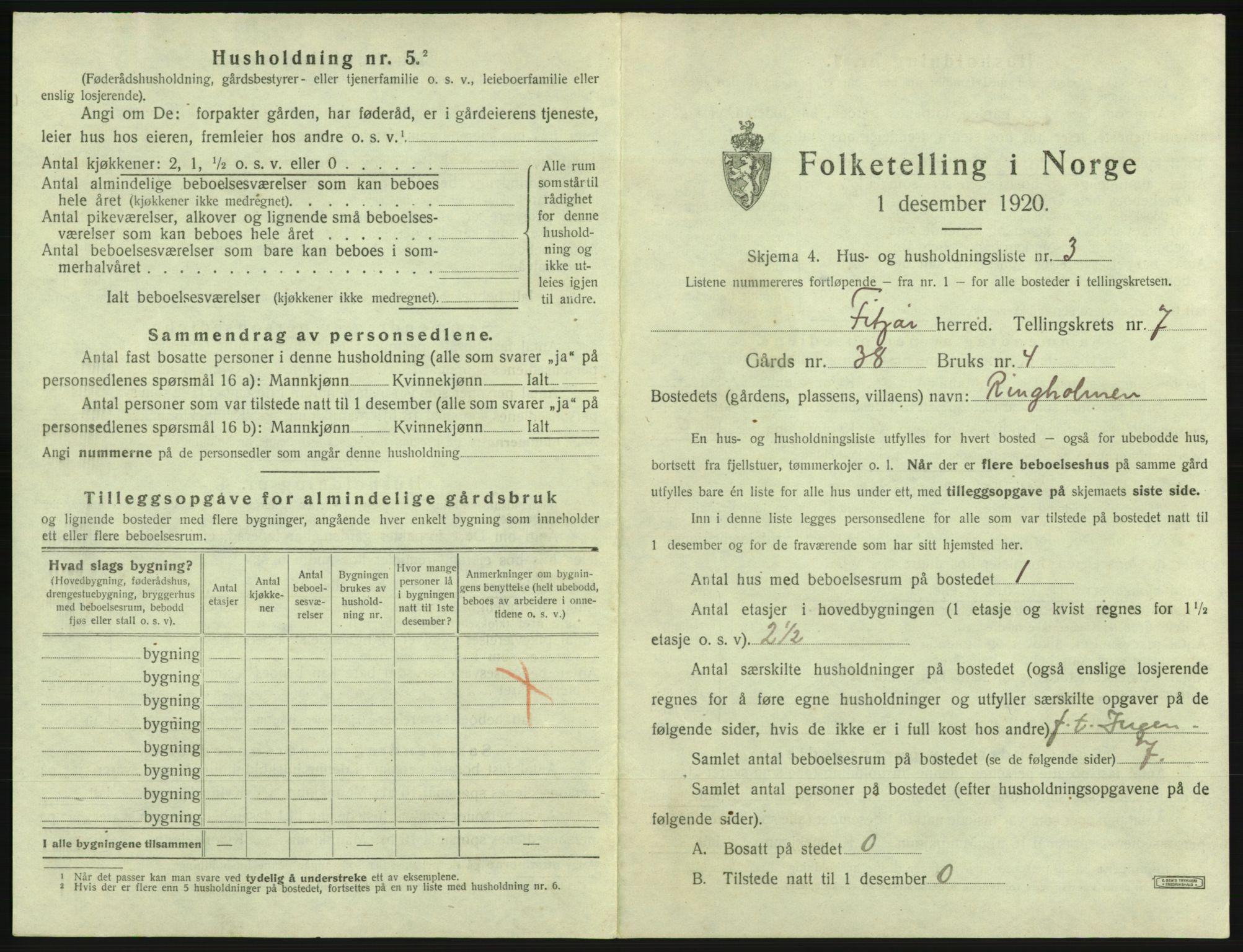 SAB, 1920 census for Fitjar, 1920, p. 416