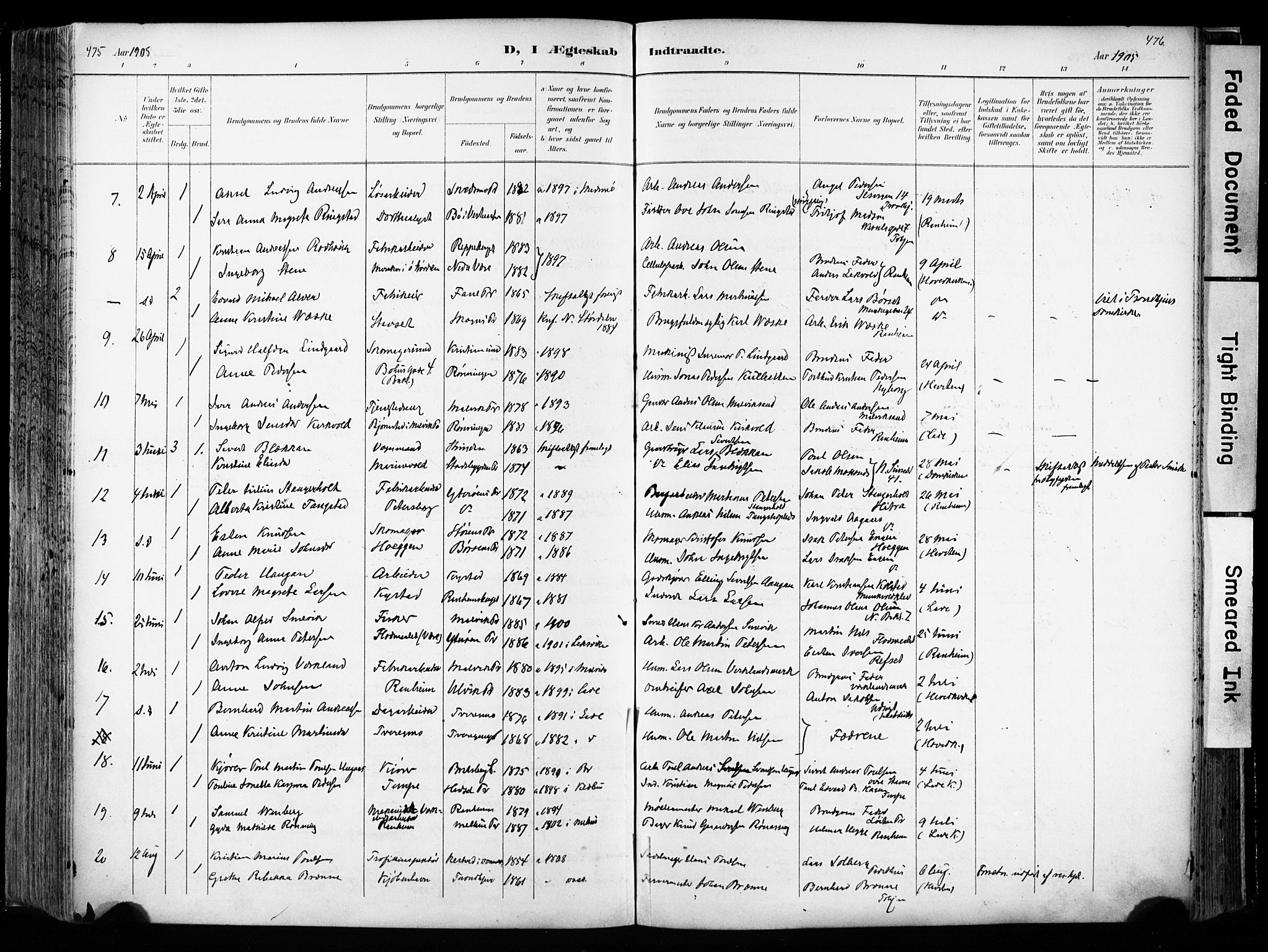 Ministerialprotokoller, klokkerbøker og fødselsregistre - Sør-Trøndelag, SAT/A-1456/606/L0301: Parish register (official) no. 606A16, 1894-1907, p. 475-476