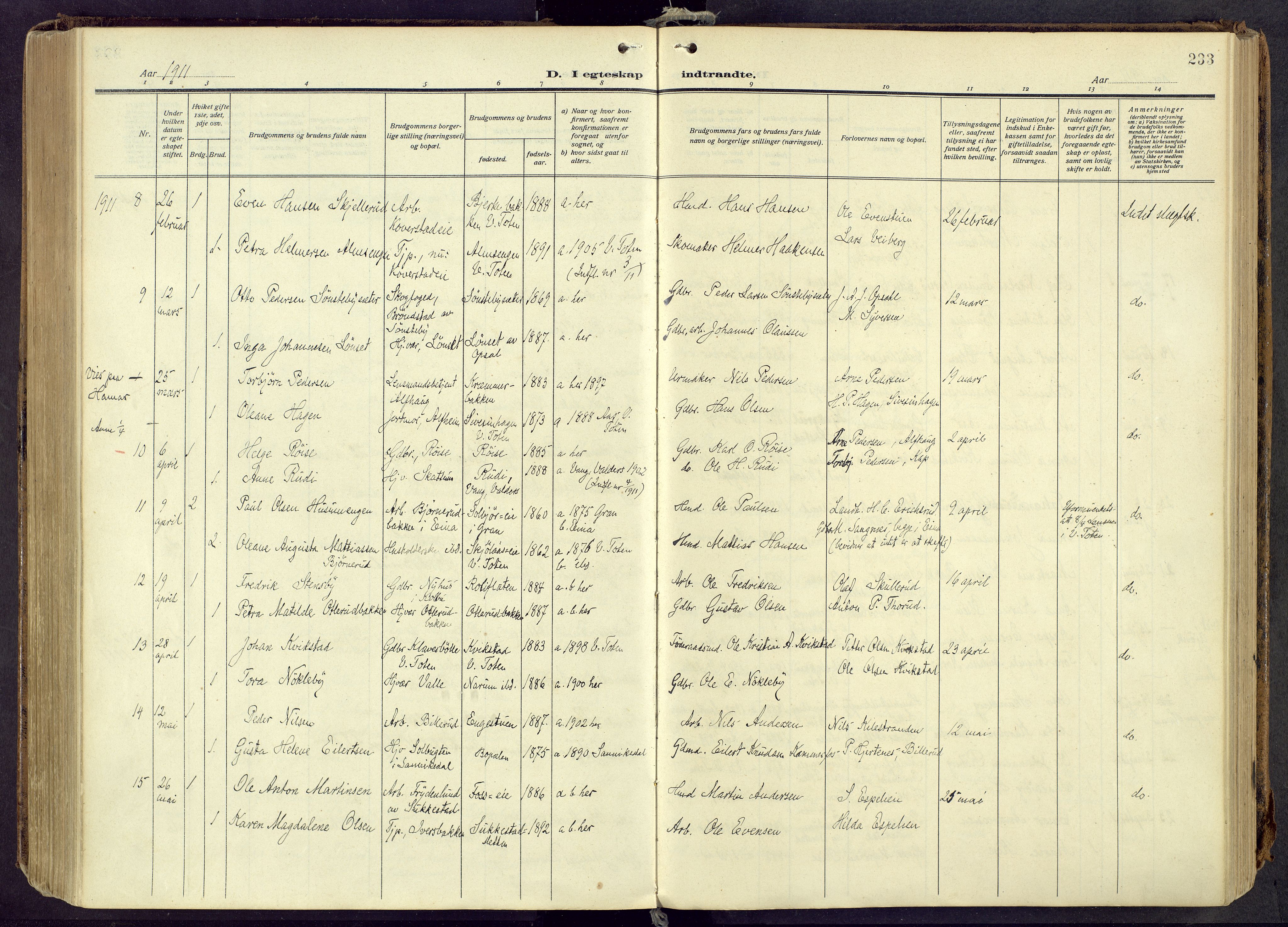 Østre Toten prestekontor, AV/SAH-PREST-104/H/Ha/Haa/L0010: Parish register (official) no. 10, 1910-1920, p. 233