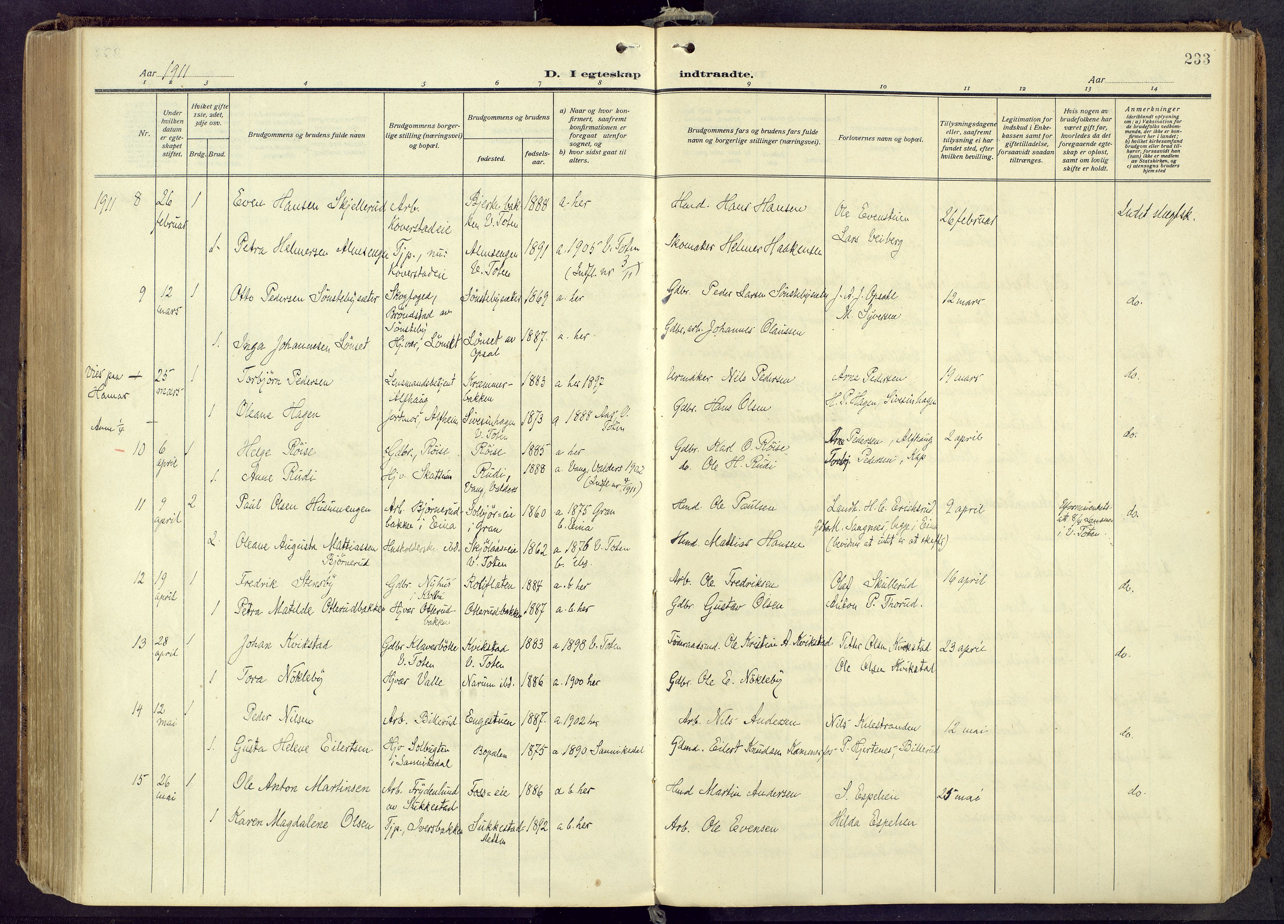 Østre Toten prestekontor, SAH/PREST-104/H/Ha/Haa/L0010: Parish register (official) no. 10, 1910-1920, p. 233