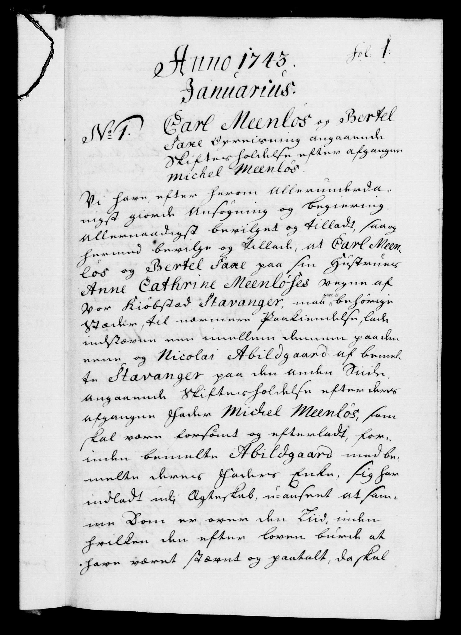 Danske Kanselli 1572-1799, AV/RA-EA-3023/F/Fc/Fca/Fcaa/L0033: Norske registre, 1743-1744, p. 1a