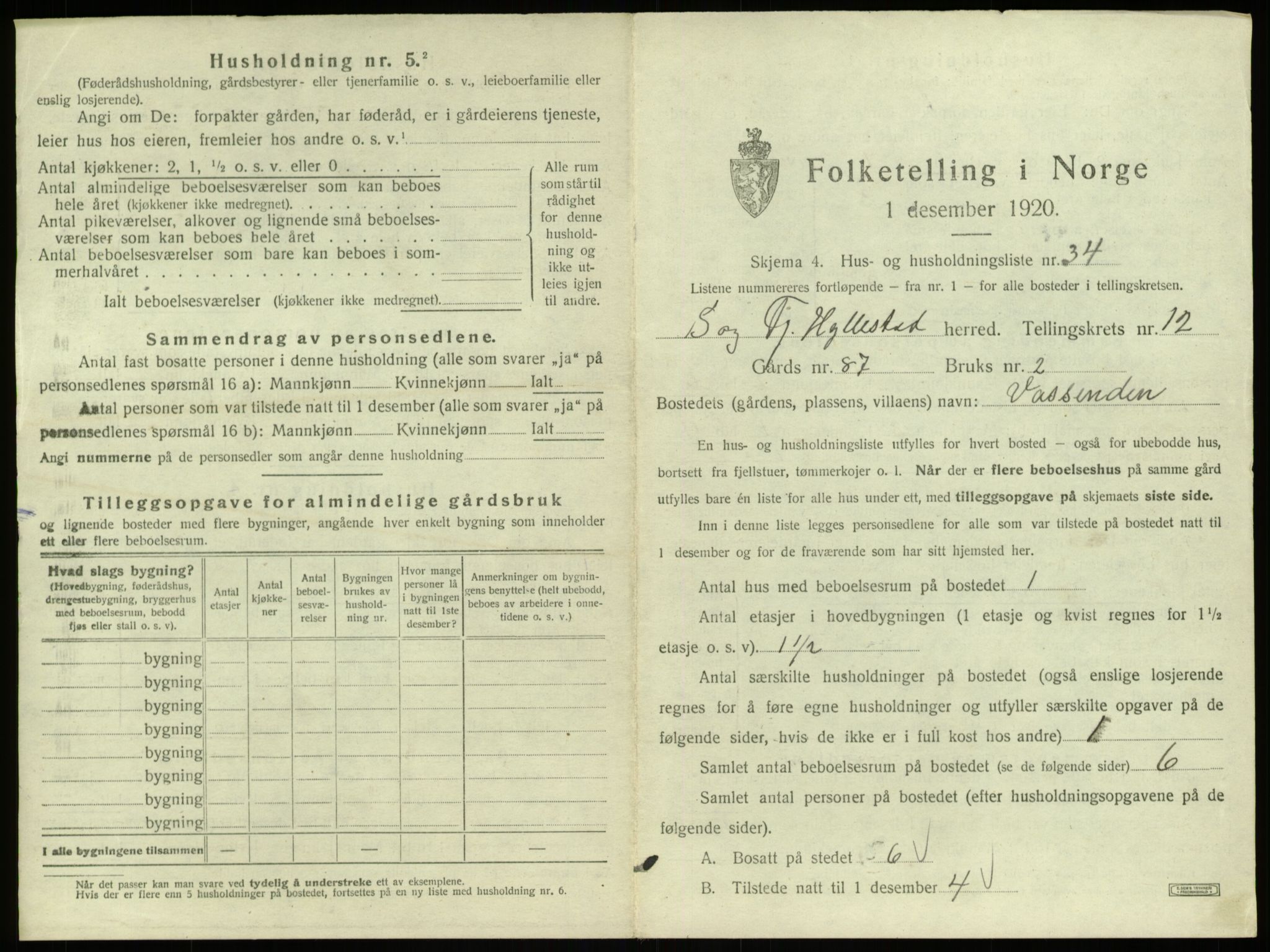 SAB, 1920 census for Hyllestad, 1920, p. 742