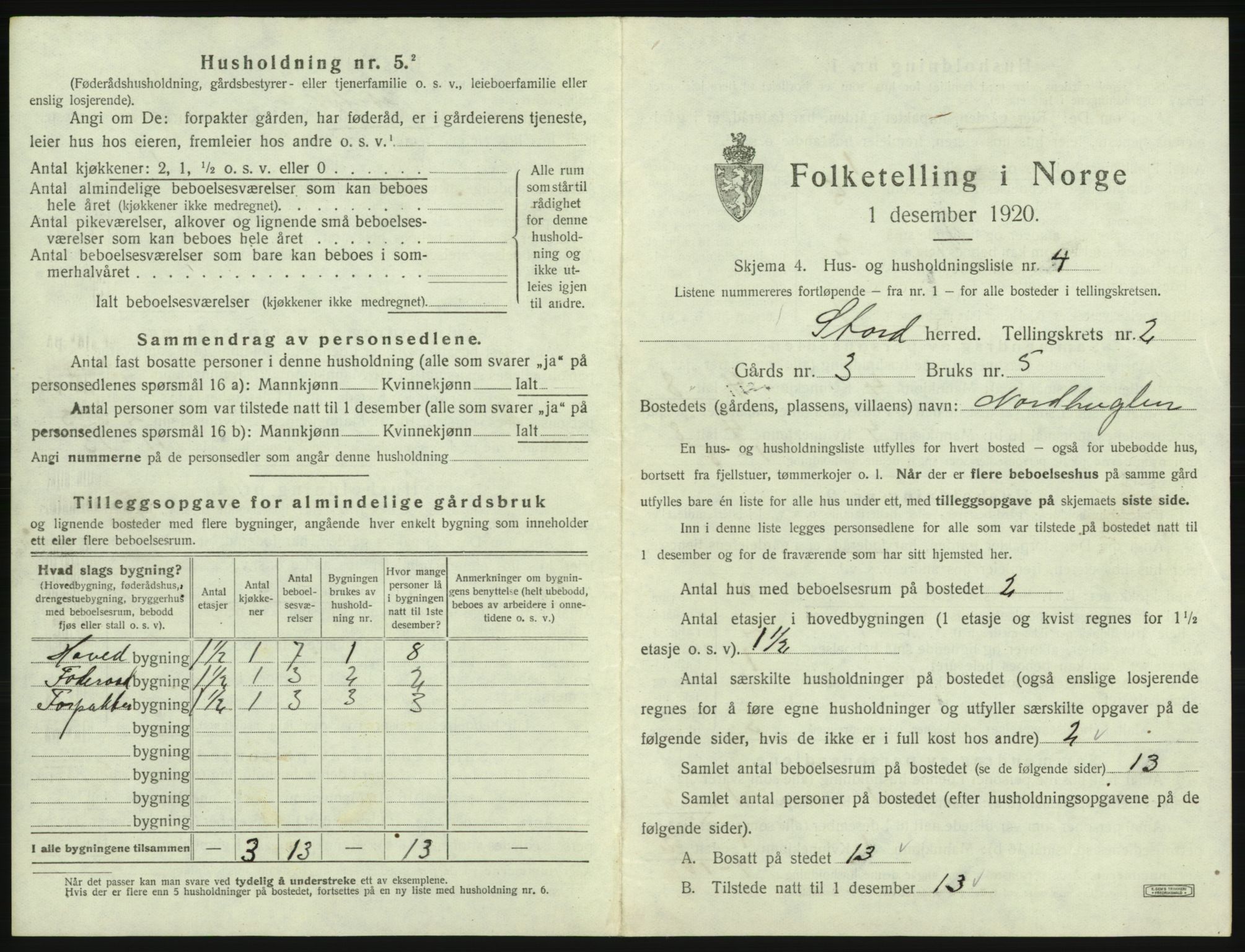 SAB, 1920 census for Stord, 1920, p. 102