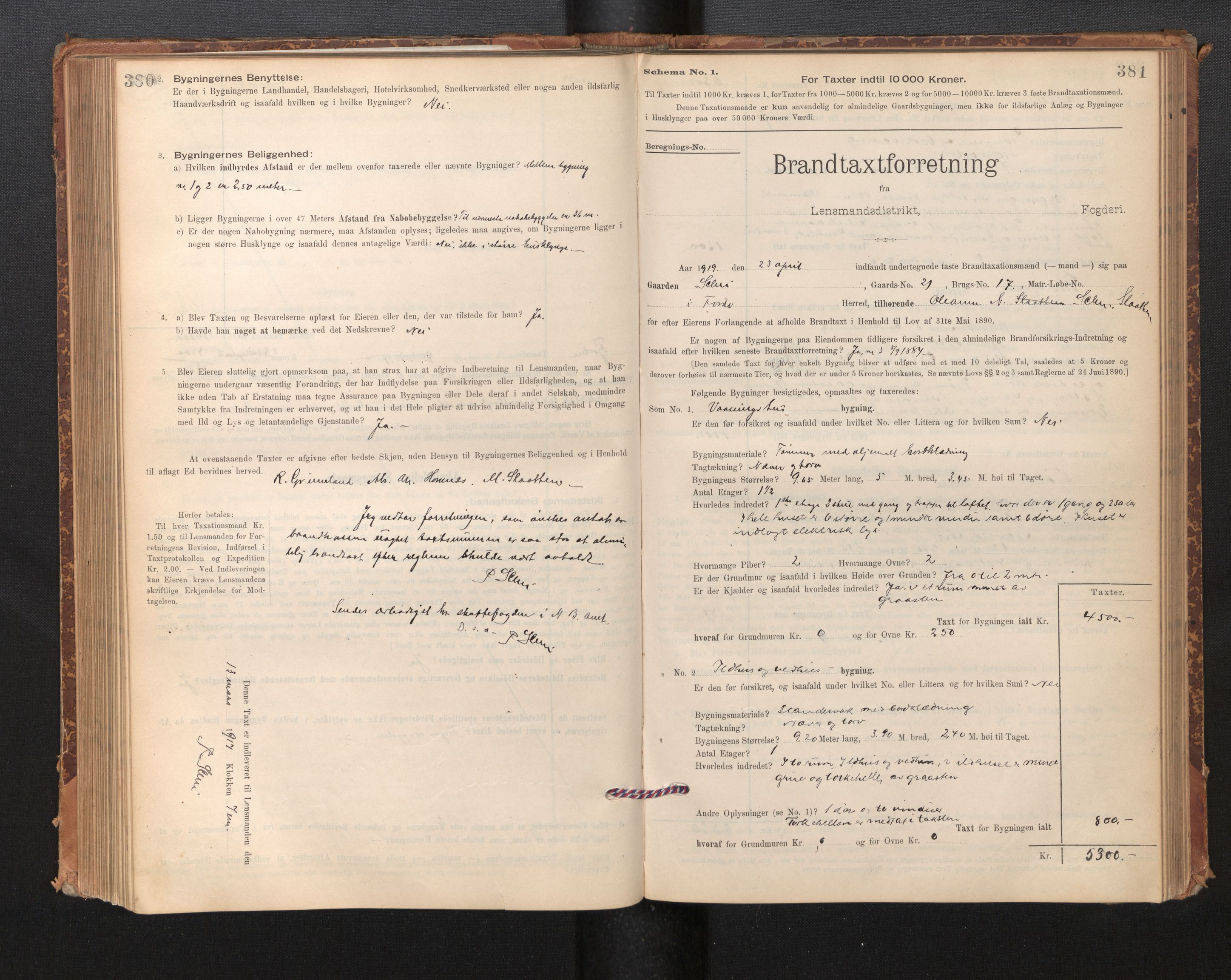 Lensmannen i Førde, SAB/A-27401/0012/L0008: Branntakstprotokoll, skjematakst, 1895-1922, p. 380-381