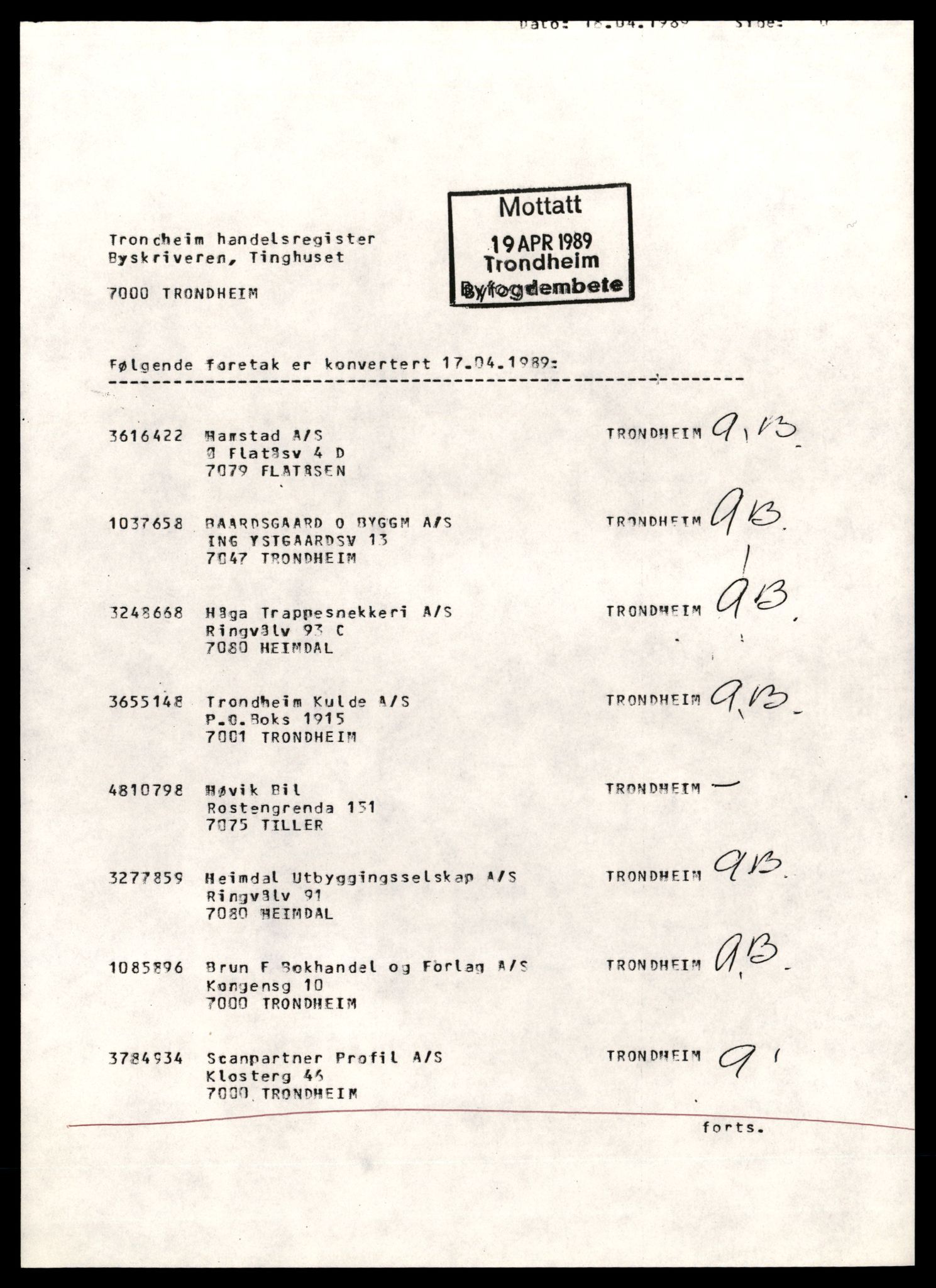 Trondheim byfogd, AV/SAT-A-0003/2/J/Jd/Jdd/L0047: Aksjeselskap, Sc-Sen, 1944-1990, p. 1