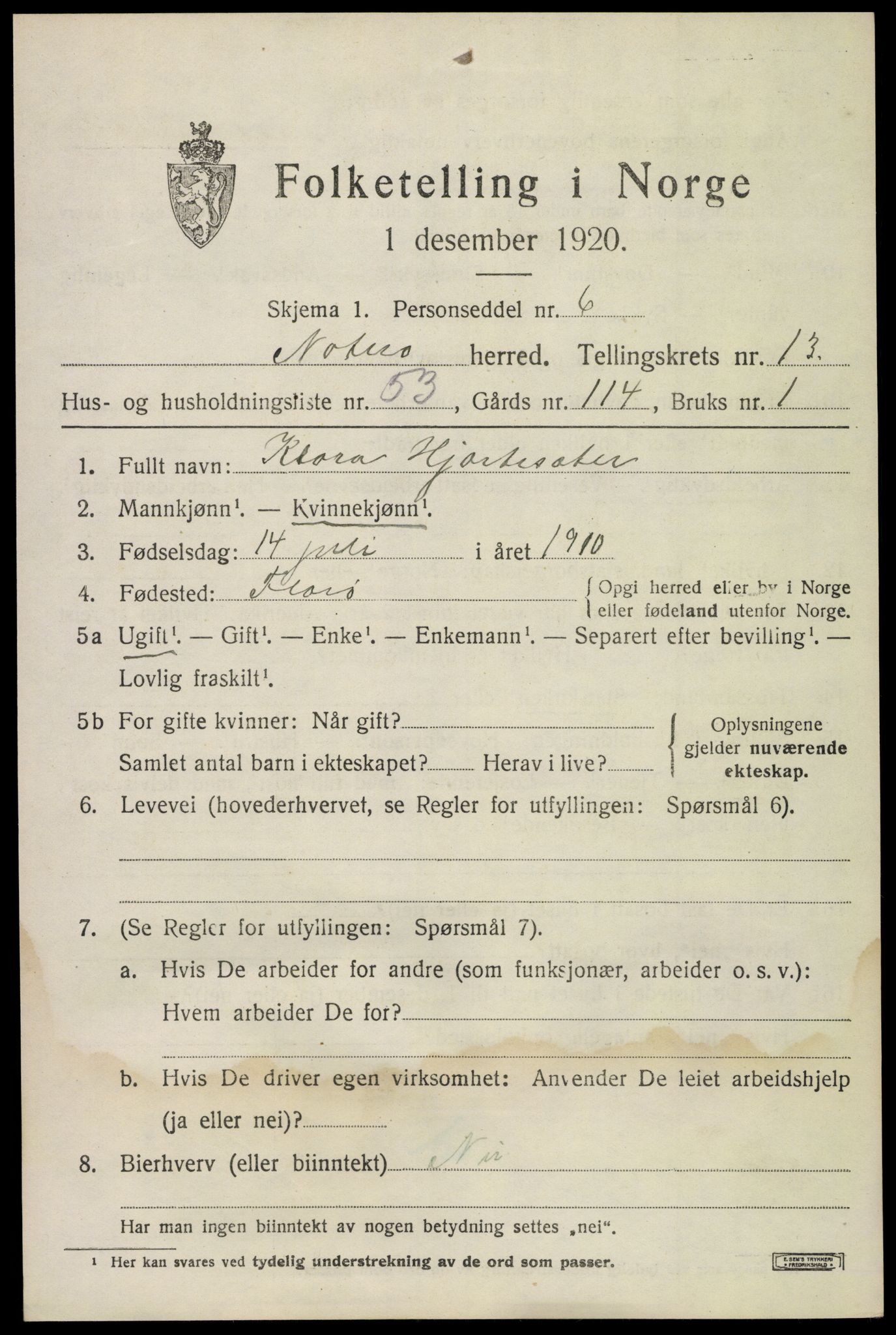 SAKO, 1920 census for Nøtterøy, 1920, p. 15745