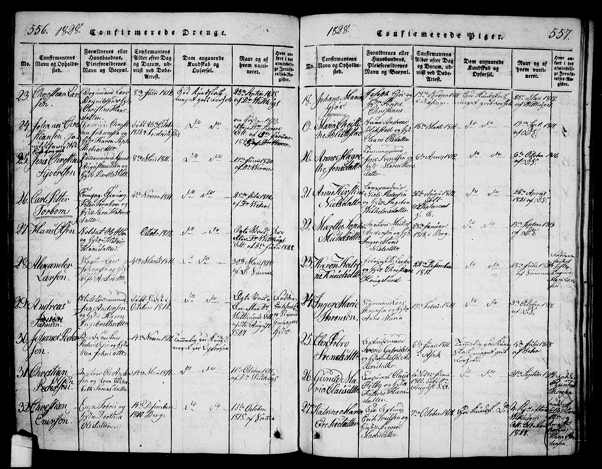 Halden prestekontor Kirkebøker, AV/SAO-A-10909/G/Ga/L0001: Parish register (copy) no. 1, 1815-1833, p. 556-557