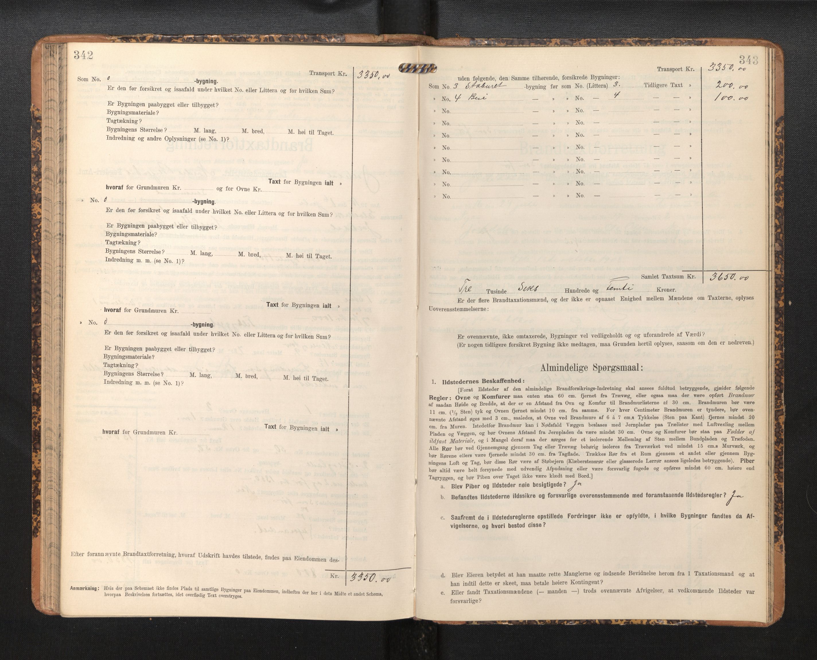 Lensmannen i Jostedal, SAB/A-28601/0012/L0004: Branntakstprotokoll, skjematakst, 1906-1919, p. 342-343
